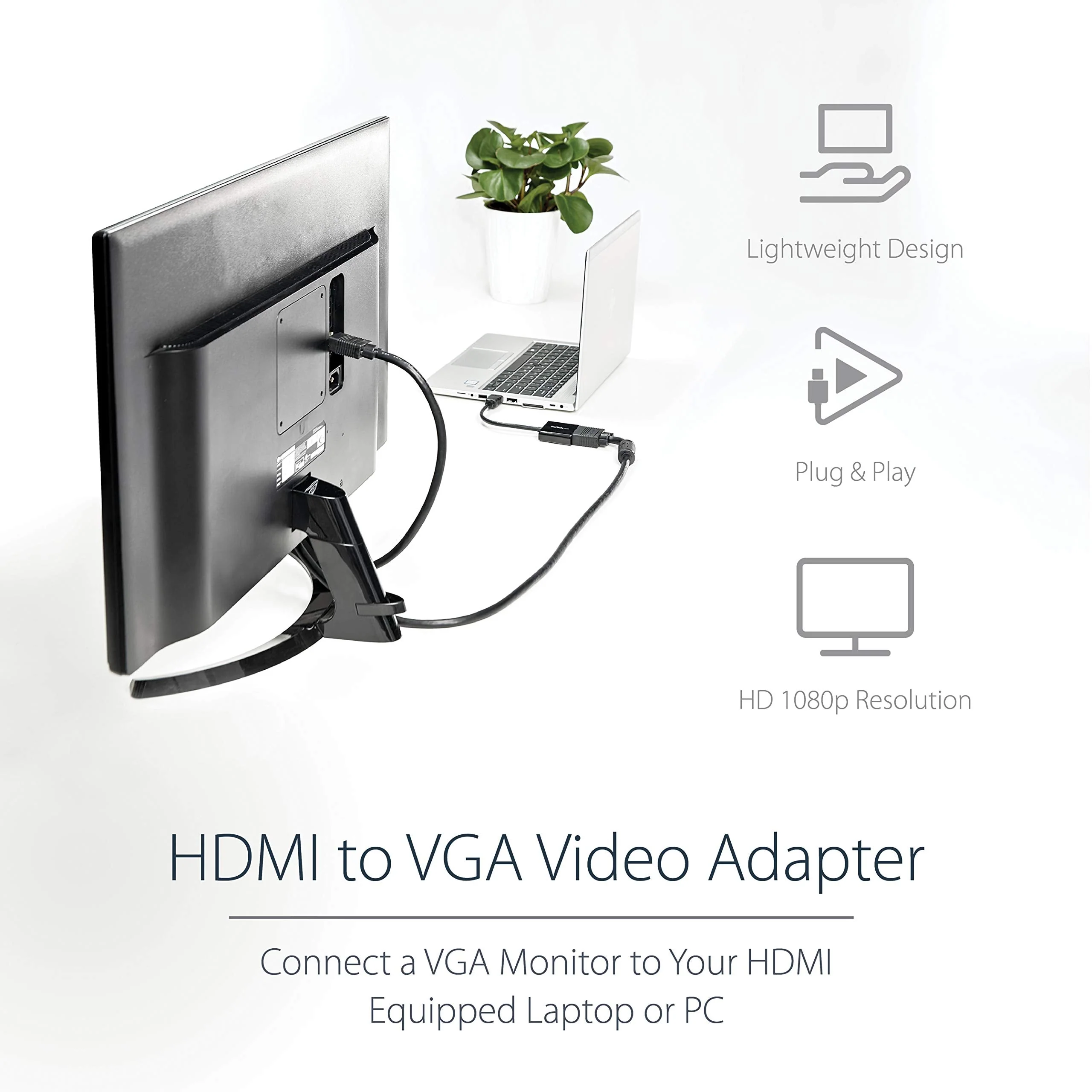 StarTech.com 1080p 60Hz HDMI to VGA High Speed Display Adapter - Active HDMI to VGA (Male to Female) Video Converter for Laptop/PC/Monitor (HD2VGAE2) HDMI to VGA - Compact Cable - Image 2