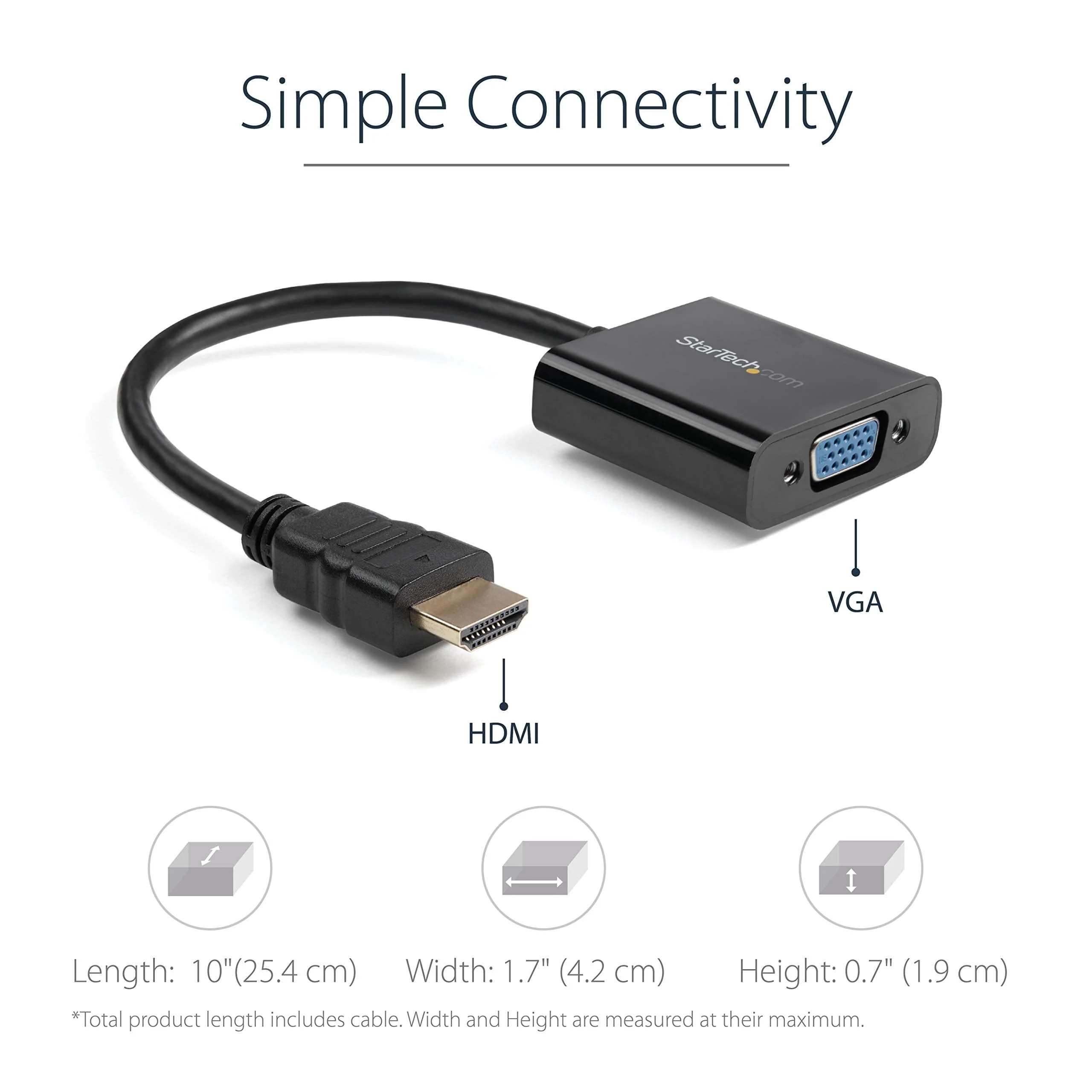StarTech.com 1080p 60Hz HDMI to VGA High Speed Display Adapter - Active HDMI to VGA (Male to Female) Video Converter for Laptop/PC/Monitor (HD2VGAE2) HDMI to VGA - Compact Cable - Image 3