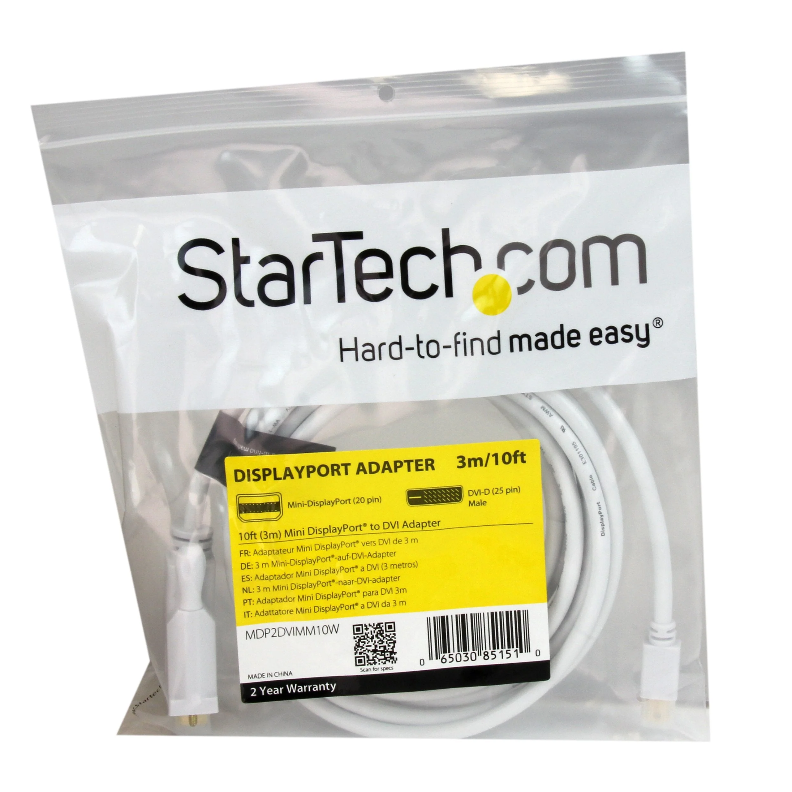 StarTech.com 10ft Mini DisplayPort to DVI Adapter Cable - Mini DP to DVI Video Converter - MDP to DVI Cable for Mac/PC 1920x1200 - White (MDP2DVIMM10W) 10 ft / 3m - Image 6