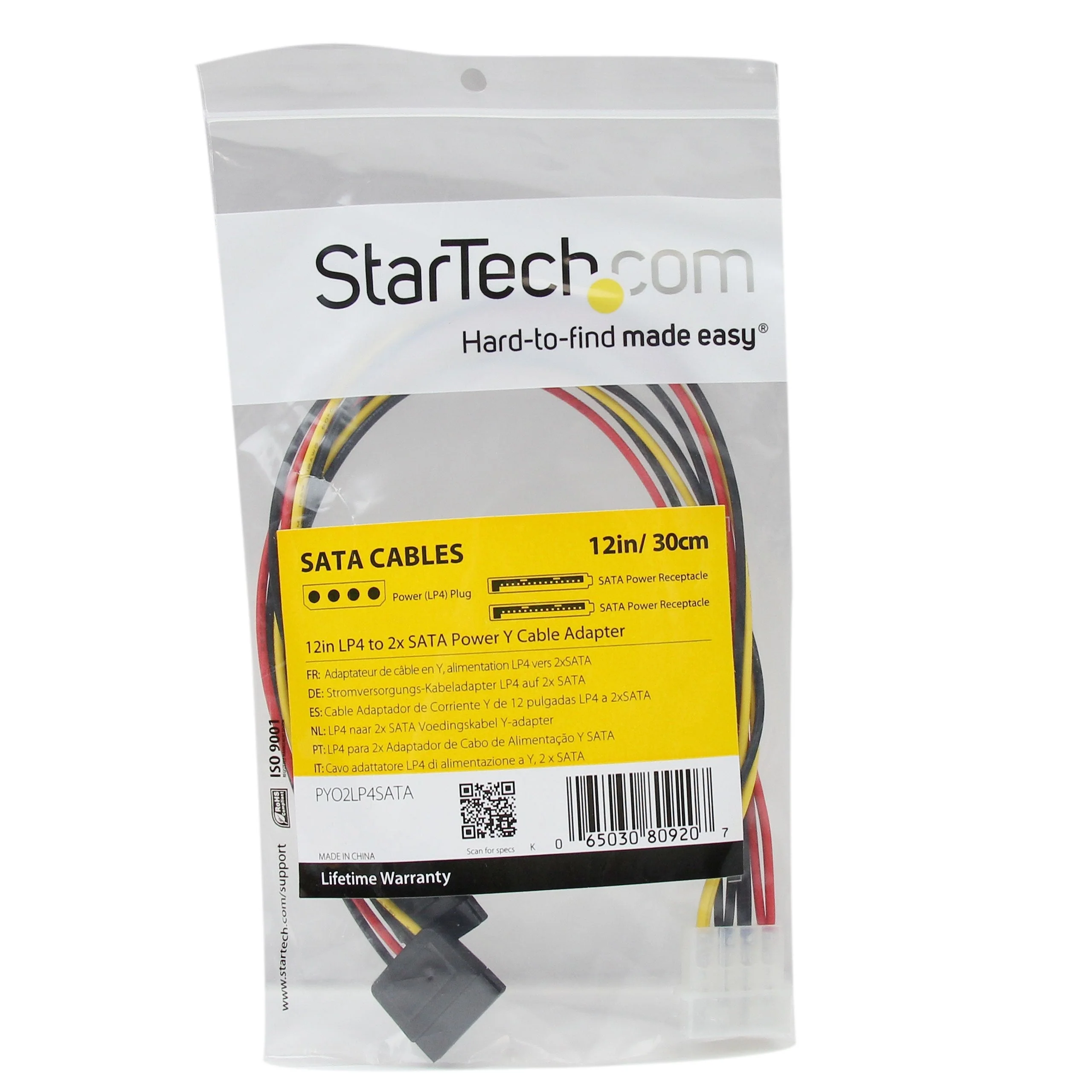 StarTech.com 12in LP4 to 2x SATA Power Y Cable Adapter - Molex to to Dual SATA Power Adapter Splitter (PYO2LP4SATA) 1 Count (Pack of 1) - Image 4