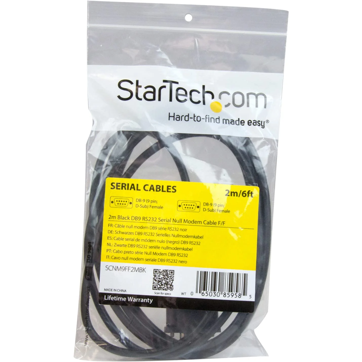 StarTech.com 2m Black DB9 RS232 Serial Null Modem Cable F/F - DB9 Female to Female - 9 pin RS232 Null Modem Cable - 2 meter, Black (SCNM9FF2MBK) 6 ft / 2m - Image 5