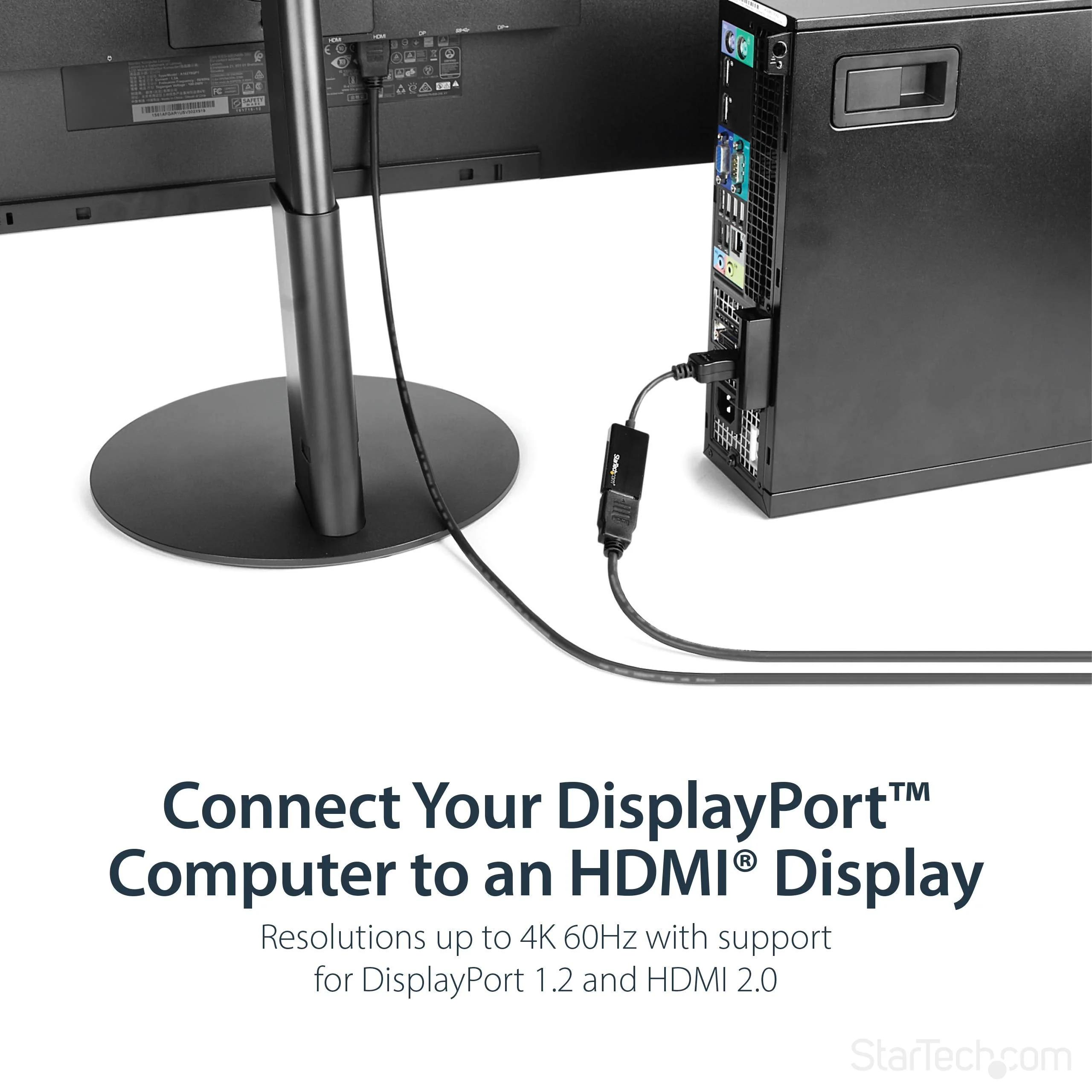 StarTech.com DisplayPort to HDMI Adapter - 4K 60Hz Active DP 1.4 to HDMI 2.0 Video Converter - DP to HDMI Monitor/TV/Display Cable Adapter Dongle - Latching DP Connector (DP2HD4K60S), Black - Image 2
