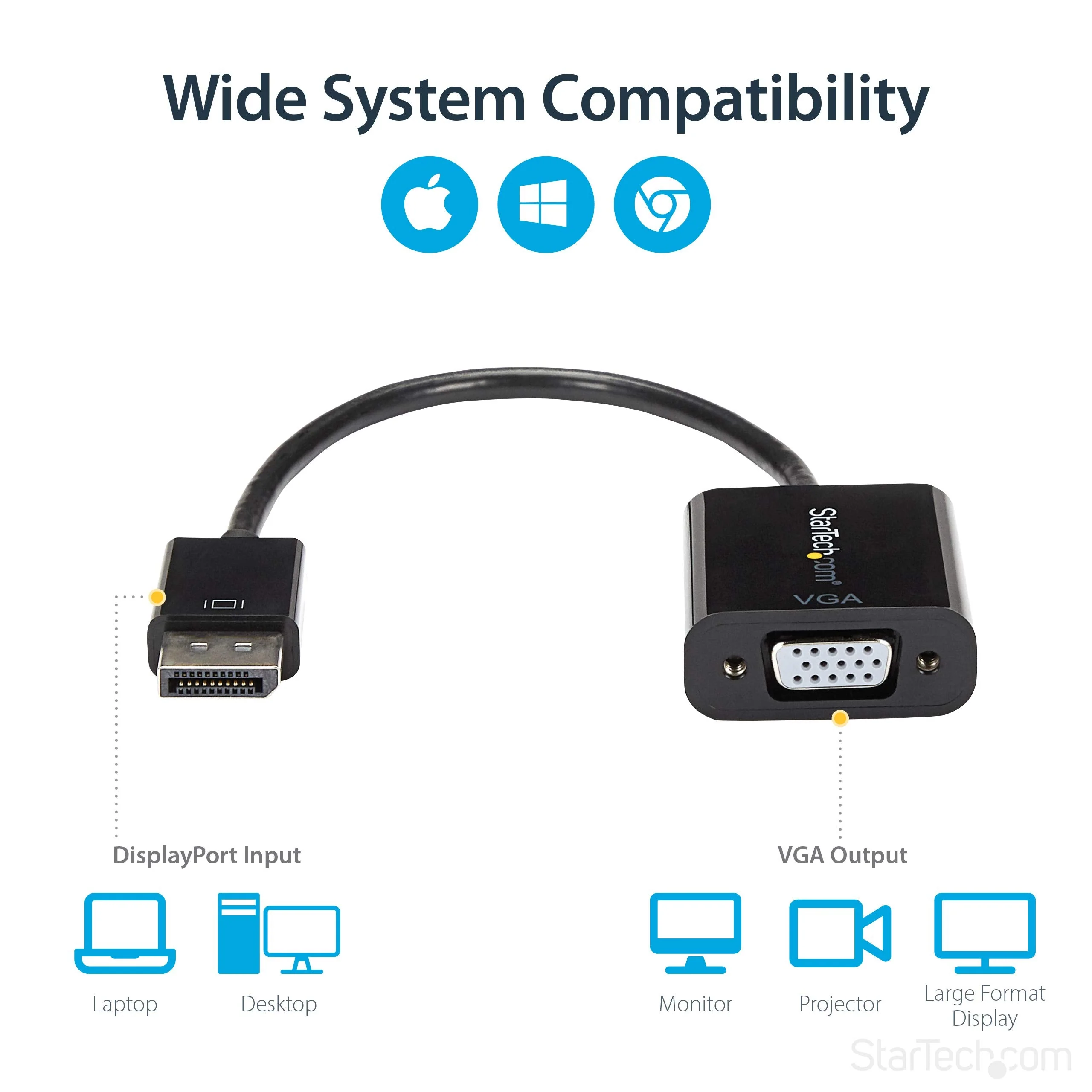 StarTech.com DisplayPort to VGA Adapter - Active DP to VGA Converter - 1080p Video - DP/DP++ Source to VGA Monitor Cable Adapter - DP to VGA Adapter Dongle Digital to Analog - DP 1.2 to VGA (DP2VGA3) 1 Pack - Image 5