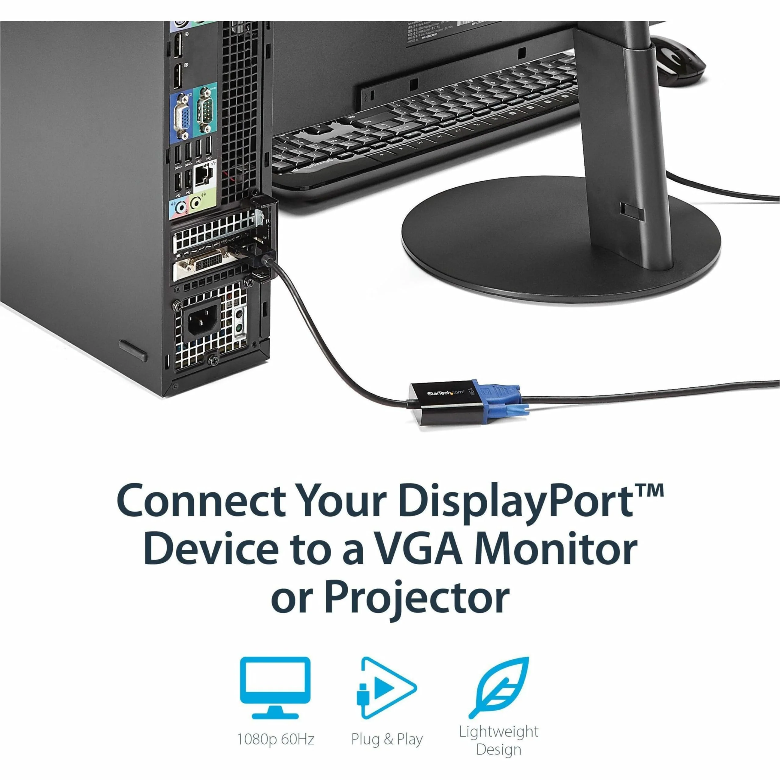 StarTech.com DisplayPort to VGA Adapter - Active DP to VGA Converter - 1080p Video - DP/DP++ Source to VGA Monitor Cable Adapter - DP to VGA Adapter Dongle Digital to Analog - DP 1.2 to VGA (DP2VGA3) 1 Pack - Image 7