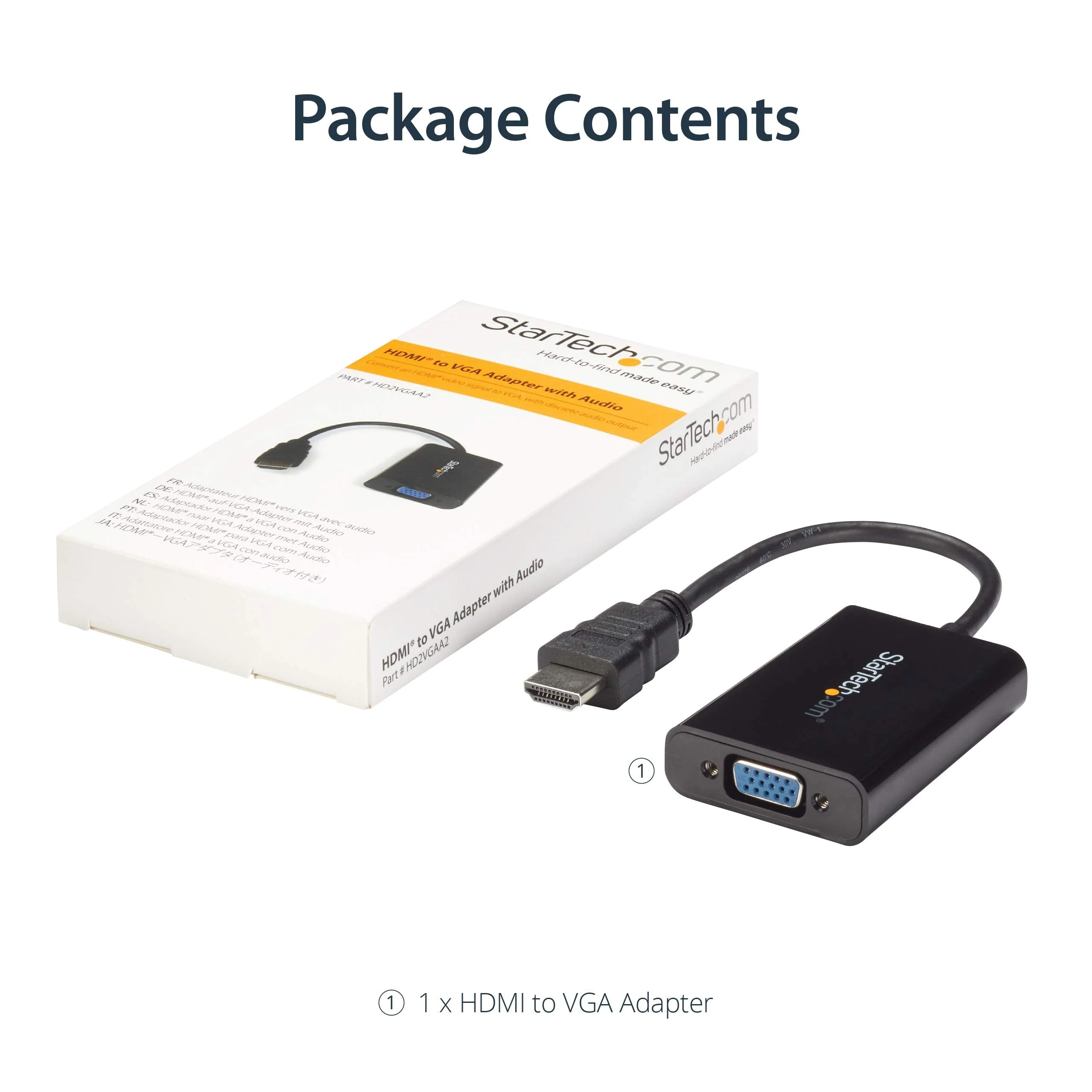 StarTech.com HDMI to VGA Adapter – 1920x1080 – HDMI Converter with Audio Output – VGA to HDMI Monitor Adapter (HD2VGAA2),Black HDMI to VGA - Compact with audio Cable - Image 6