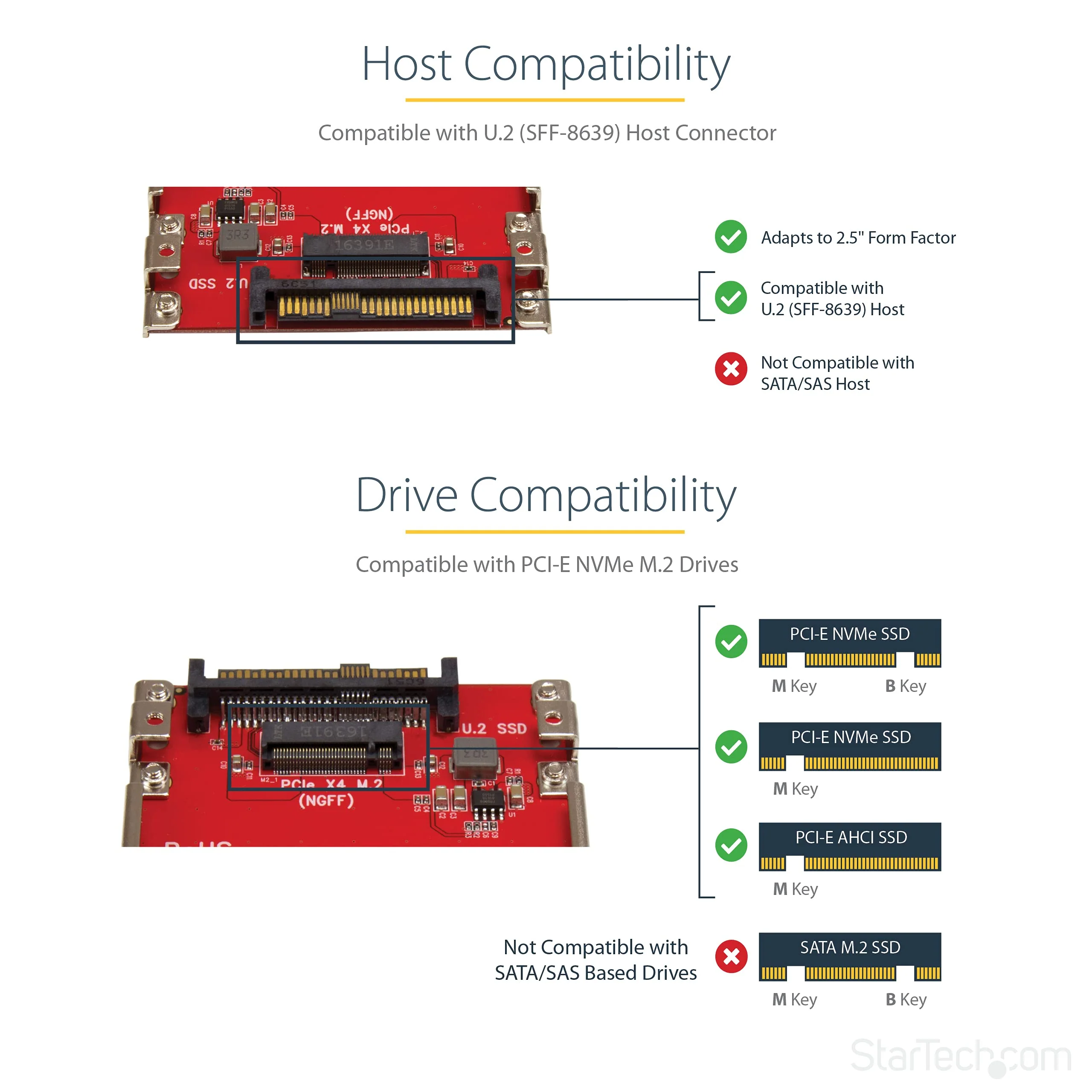 StarTech.com M.2. PCI-e NVMe to U.2 (SFF-8639) Adapter - Not Compatible with SATA Drives or SAS Controllers - For M.2 PCIe NVMe SSDs - PCIe M.2 Drive to U.2 Host Adapter - M2 SSD Converter (U2M2E125) U.2 (SFF-8639) - Image 2