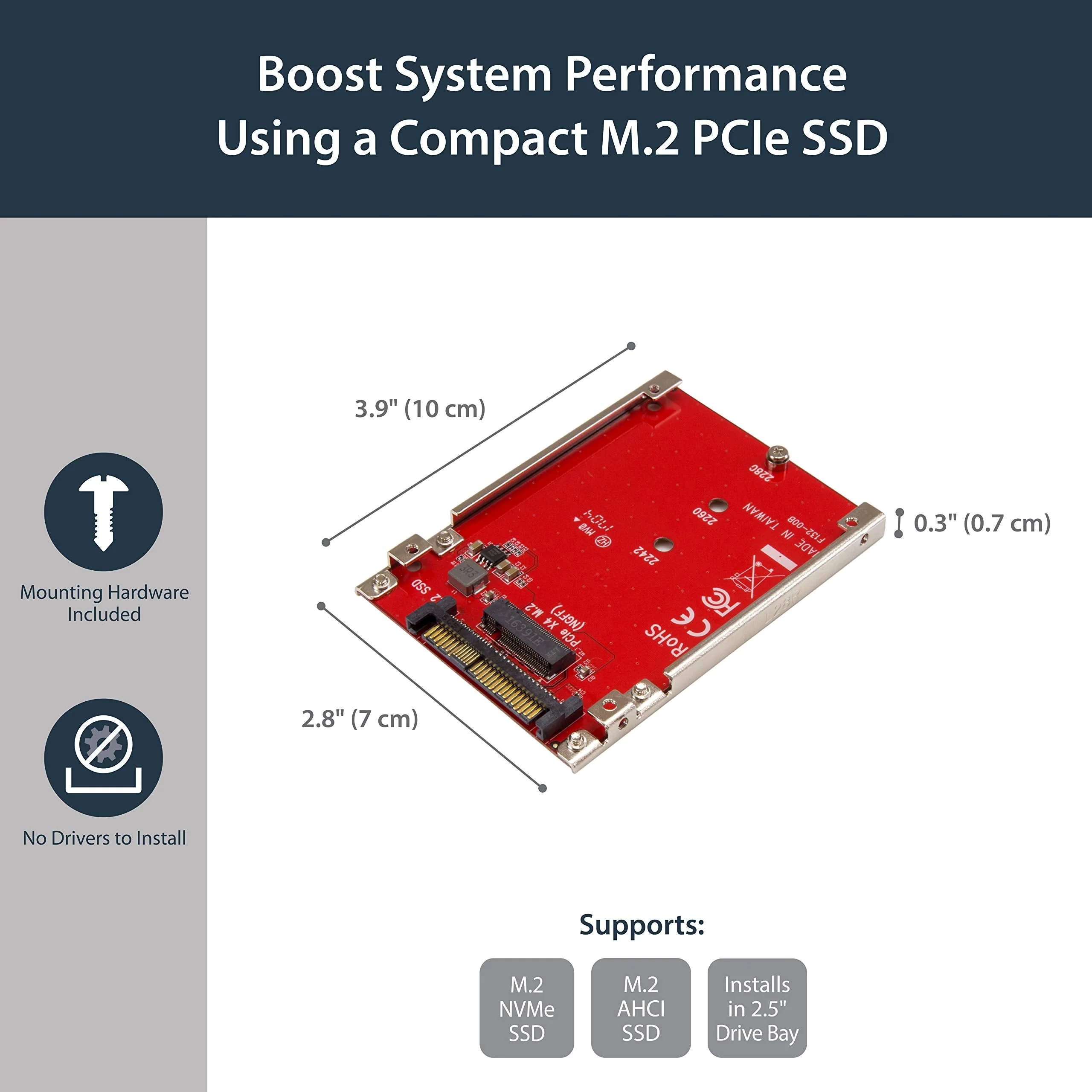 StarTech.com M.2. PCI-e NVMe to U.2 (SFF-8639) Adapter - Not Compatible with SATA Drives or SAS Controllers - For M.2 PCIe NVMe SSDs - PCIe M.2 Drive to U.2 Host Adapter - M2 SSD Converter (U2M2E125) U.2 (SFF-8639) - Image 3