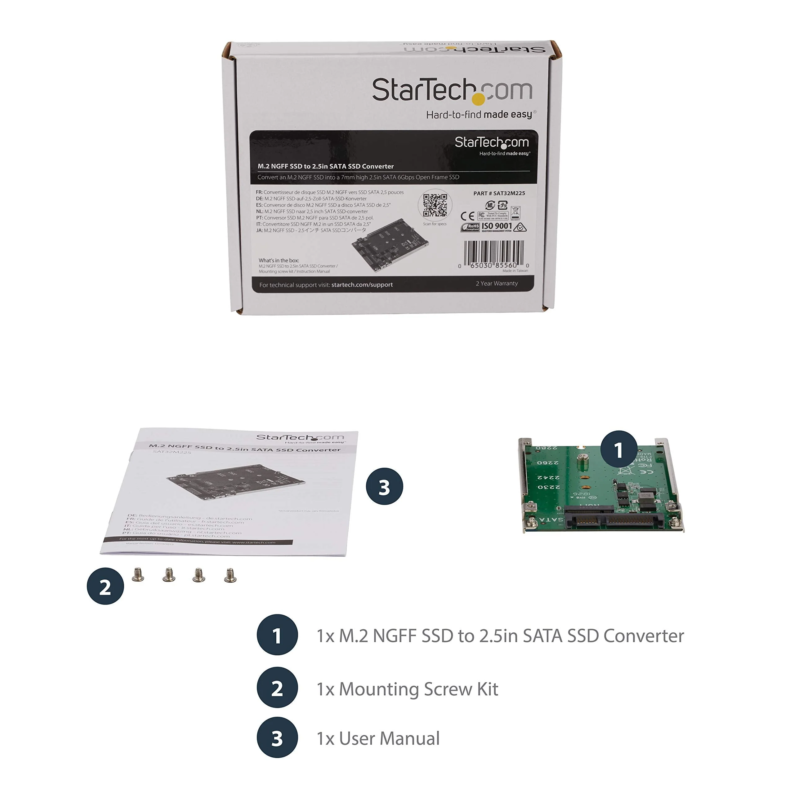 StarTech.com M.2 SATA SSD to 2.5" SATA Adapter, Not Compatible with NVMe, Open-Frame Bracket, 7mm High, M2 Hard Drive Adapter, TAA 1 Count (Pack of 1) - Image 5