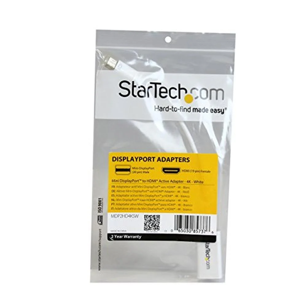 StarTech.com Mini DisplayPort to HDMI Adapter - Active mDP to HDMI Video Converter - 4K 30Hz - Mini DP or 1/2 Mac/PC to HDMI Monitor/TV/Display - mDP 1.2 to HDMI Adapter Dongle - White (MDP2HD4KSW) - Image 4