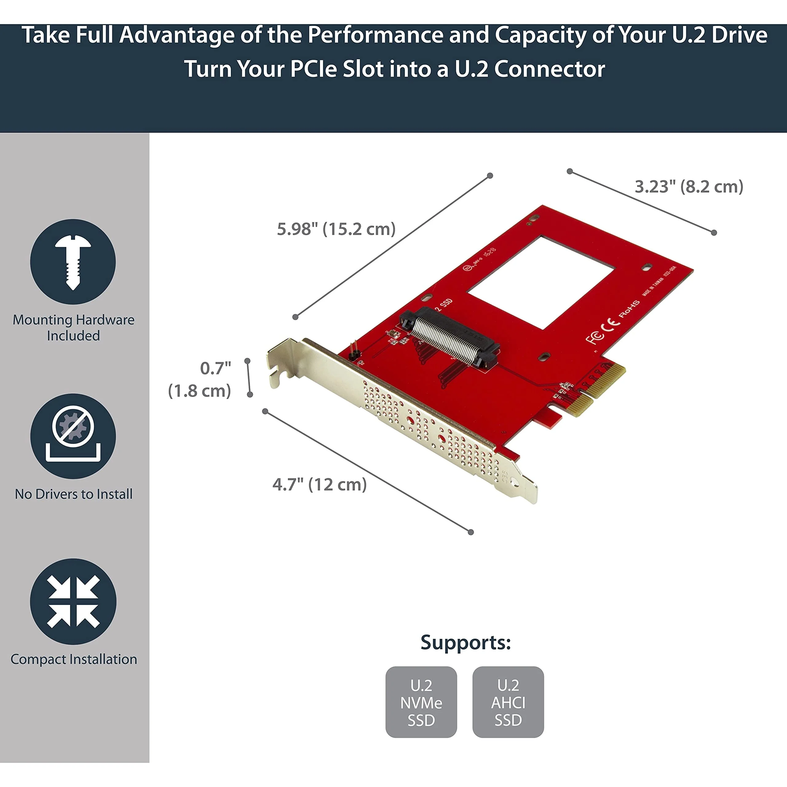 StarTech.com U.2 to PCIe Adapter - x4 PCIe - For 2.5" U.2 NVMe SSD - SFF-8639 PCIe Adapter - U.2 SSD - PCIe SSD - U.2 drive (PEX4SFF8639) - Image 4
