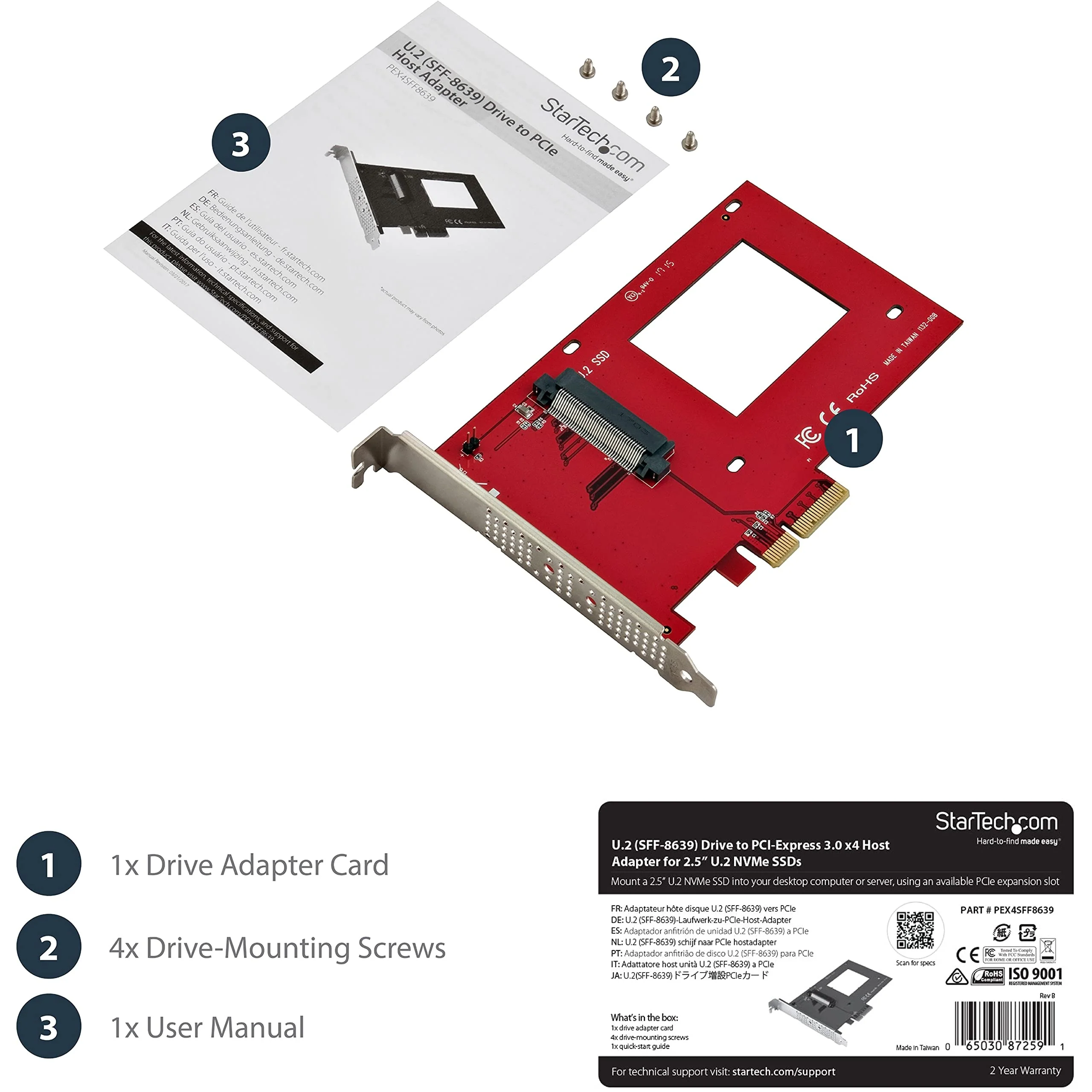 StarTech.com U.2 to PCIe Adapter - x4 PCIe - For 2.5" U.2 NVMe SSD - SFF-8639 PCIe Adapter - U.2 SSD - PCIe SSD - U.2 drive (PEX4SFF8639) - Image 7