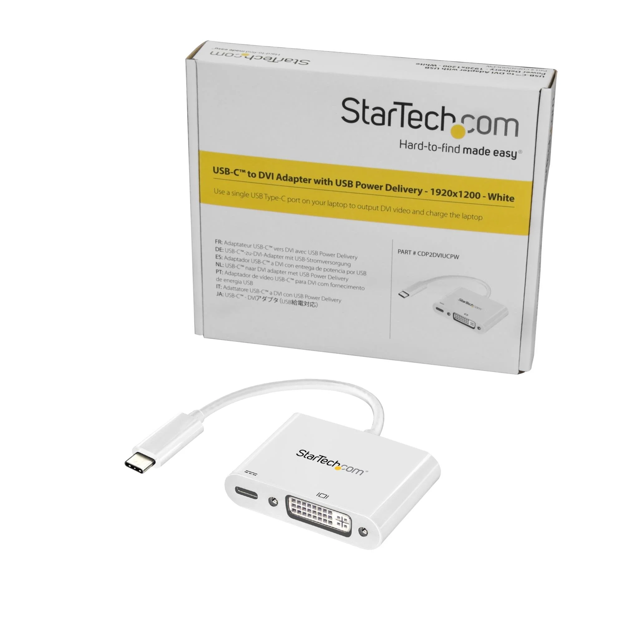 StarTech.com USB C to DVI Adapter with Power Delivery - 1080p USB Type-C to DVI-D Single Link Video Display Converter w/ Charging - 60W PD Pass-Through - Thunderbolt 3 Compatible - White (CDP2DVIUCPW) - Image 4