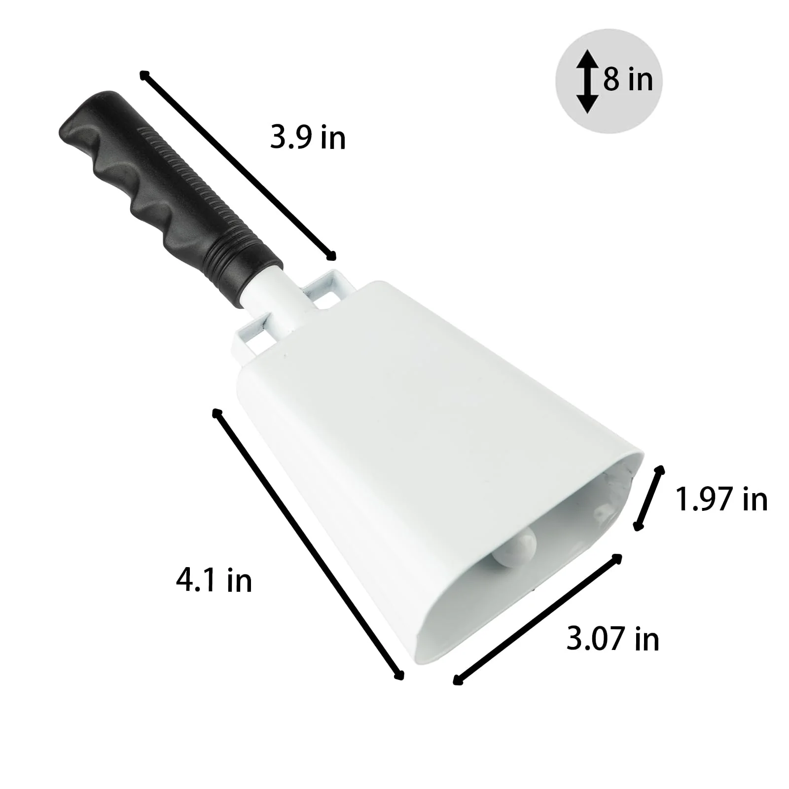 Steel Cowbell with Handle 8 Inch Cow Bells Noise Makers, 2 Pack Large Cowbells for Sporting Events, Hand Percussion Cowbells Cheering Bell for Football Game Party Concert Graduation School (White) White - Image 4