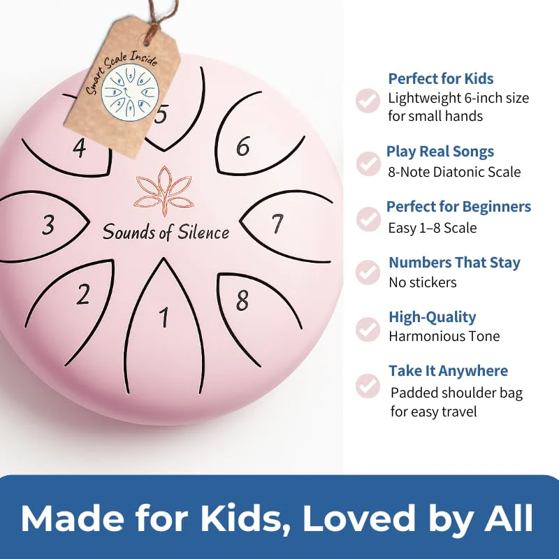 Steel Drum | Handpan 6 Inch 8 Notes with Storybook and Songbook | Magic Calm Drum | Kids Musical Instruments for Ages 3–8 | Anger Management Toys | Music Gifts (Pink) Pink - Image 6