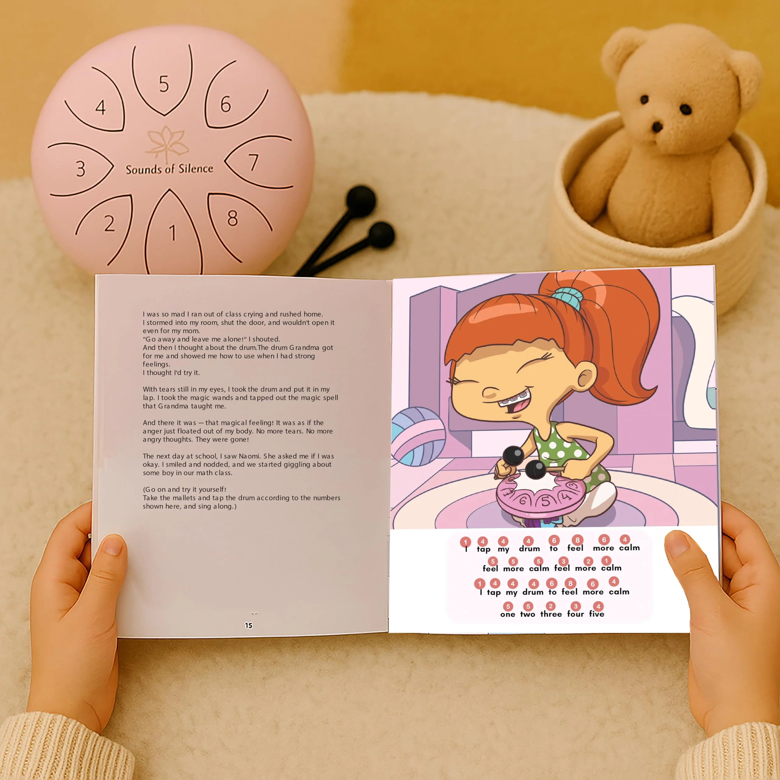 Steel Drum | Handpan 6 Inch 8 Notes with Storybook and Songbook | Magic Calm Drum | Kids Musical Instruments for Ages 3–8 | Anger Management Toys | Music Gifts (Pink) Pink - Image 9