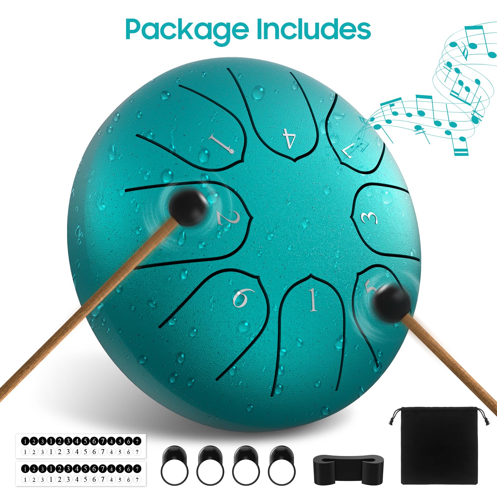 Steel Tongue Drum – 6 Inch 8 Notes Rain Drum for Outside Garden, Musical Percussion Instrument with Mallets, Music Book & Soft Carry Pouch, Panda Drum Gift for Kids & Adults - Image 7