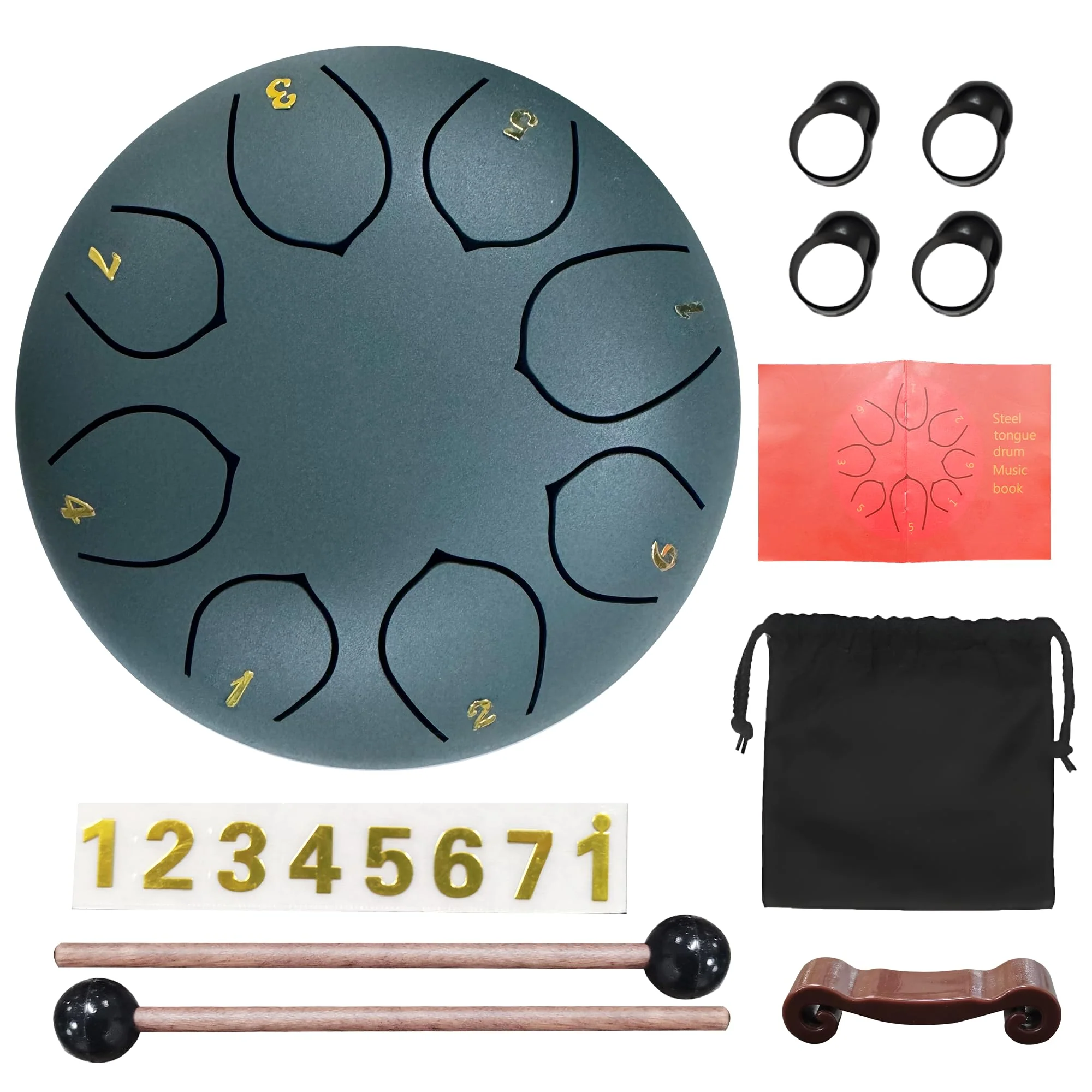 Steel Tongue Drum 6 Inches 8 Notes Rain Drum for Outside Garden with Bag, Music Book, Handpan Drum Mallets, Mallet Holder, Finger Picks and Stickers Chakra Percussion Instrument Blue - Image 2