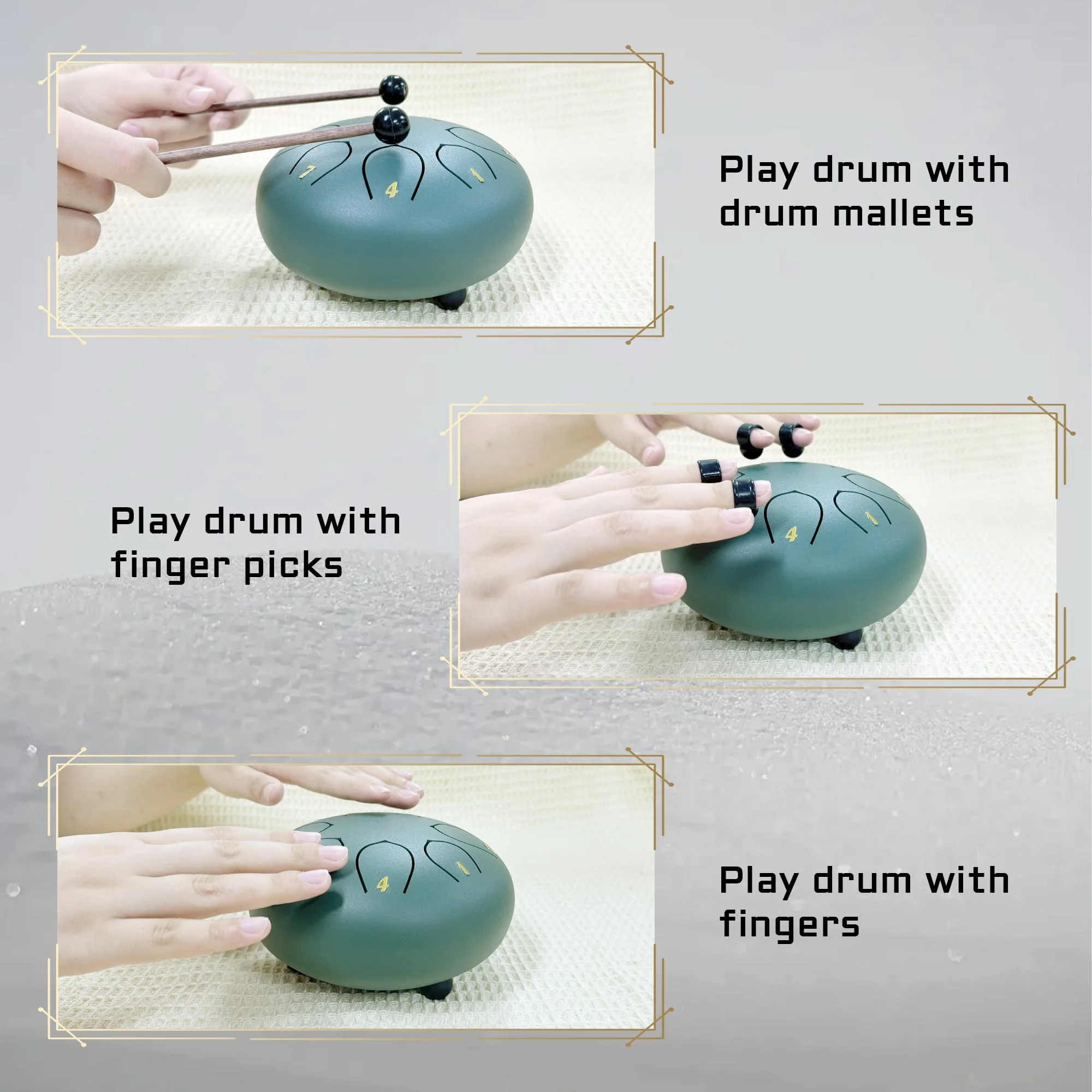 Steel Tongue Drum 6 Inches 8 Notes Rain Drum for Outside Garden with Bag, Music Book, Handpan Drum Mallets, Mallet Holder, Finger Picks and Stickers Chakra Percussion Instrument Blue - Image 3
