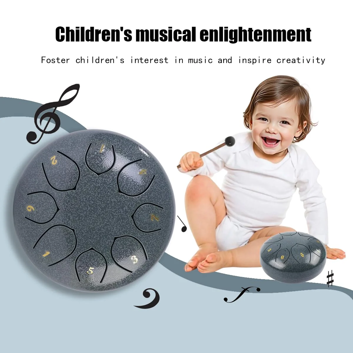 Steel Tongue Drum – 6Inch 8 Note Rain Drum for Outside Garden, Meditation & Music Education Soothing, Hand-Tuned Steel Drum Instrument & Gift for Family, Friends & Kids (Jade Porcelain) Jade Porcelain - Image 3