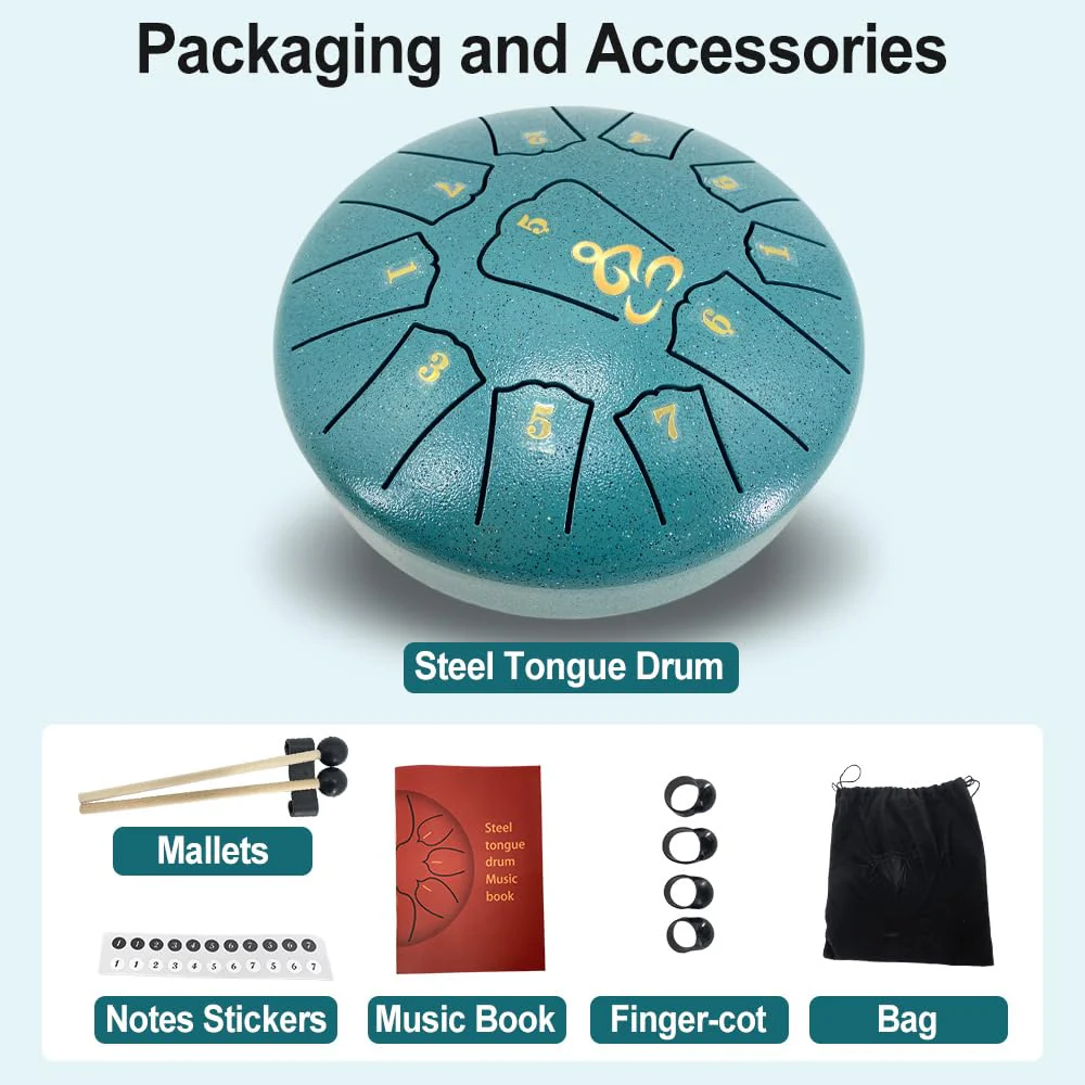 Steel Tongue Drum for Kids, 6 Inches 11 Notes Rain Drum for Garden with Music Book, Drum Mallets Meditation Rain Chime,Musical Instrument for Adults 6 Inch 11 Notes-D Major Malachite Green - Image 4