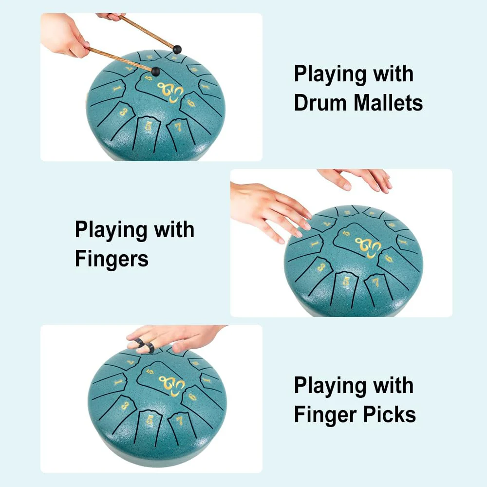 Steel Tongue Drum for Kids, 6 Inches 11 Notes Rain Drum for Garden with Music Book, Drum Mallets Meditation Rain Chime,Musical Instrument for Adults 6 Inch 11 Notes-D Major Malachite Green - Image 5