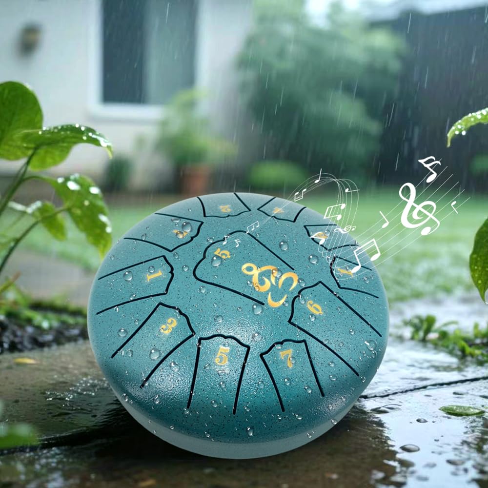 Steel Tongue Drum for Kids, 6 Inches 11 Notes Rain Drum for Garden with Music Book, Drum Mallets Meditation Rain Chime,Musical Instrument for Adults 6 Inch 11 Notes-D Major Malachite Green - Image 6