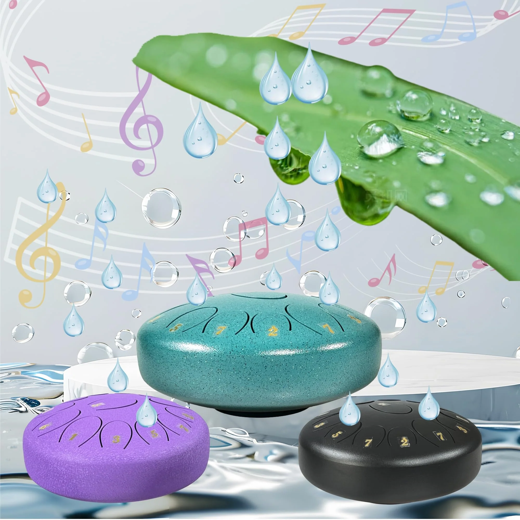 Steel Tongue Drum Musical Percussion Instrument, Rain Drum for Outside - Musician Gift for Family and Friends (malachite, 13 Notes 6.8 Inches) malachite - Image 2