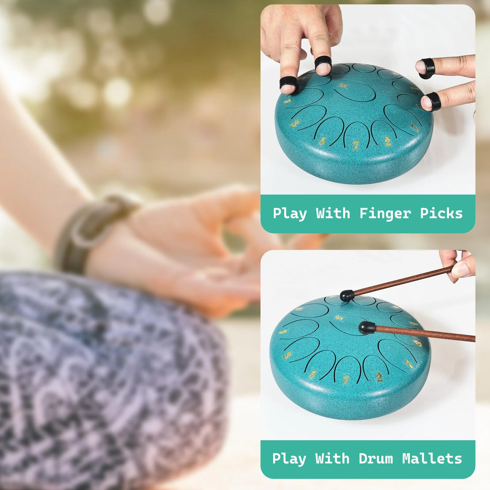 Steel Tongue Drum Musical Percussion Instrument, Rain Drum for Outside - Musician Gift for Family and Friends (malachite, 13 Notes 6.8 Inches) malachite - Image 4