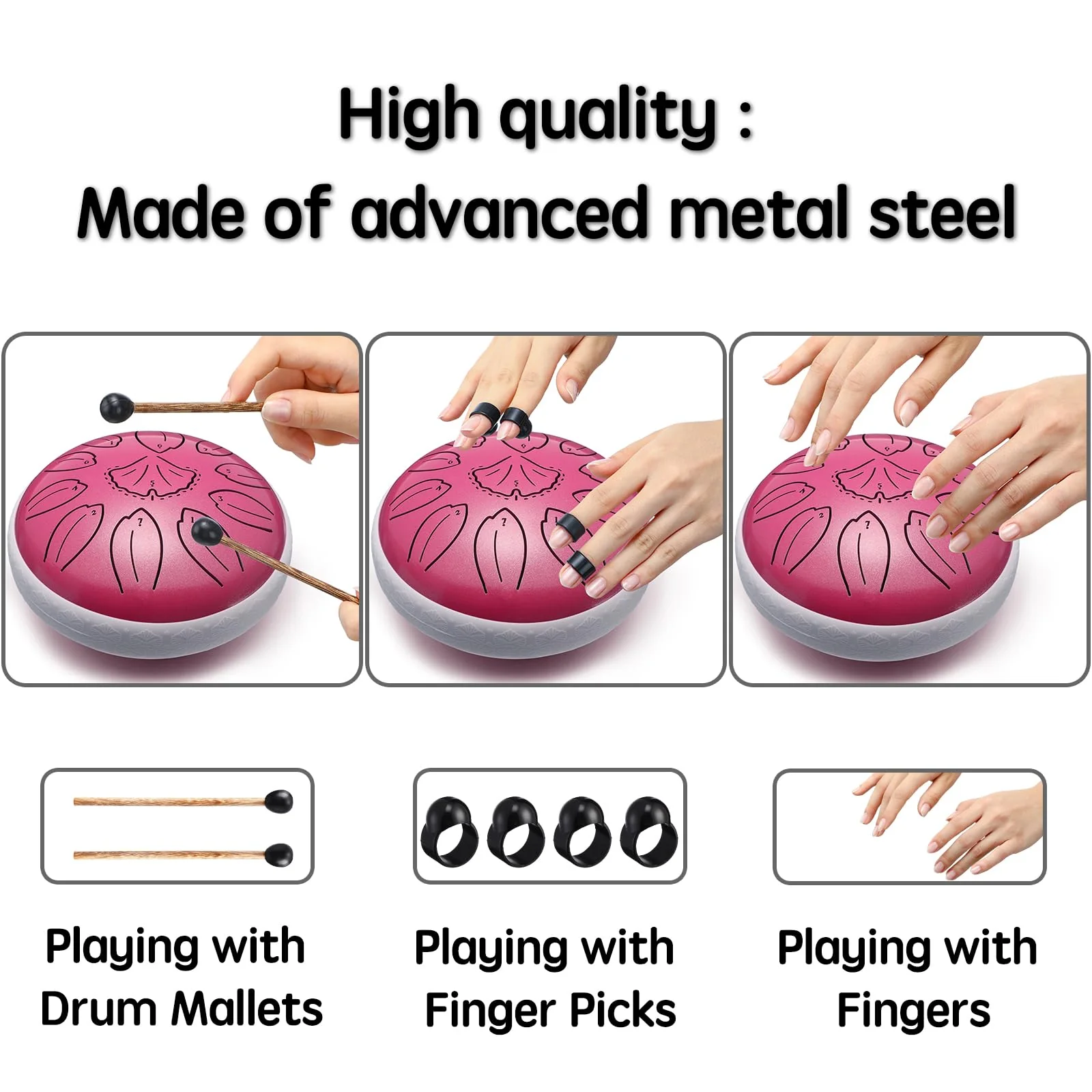 Steel Tongue Drum Percussion, 6 Inch 11 Notes Musical Instruments, Music Gifts for Family Friends (Pink) Pink - Image 9