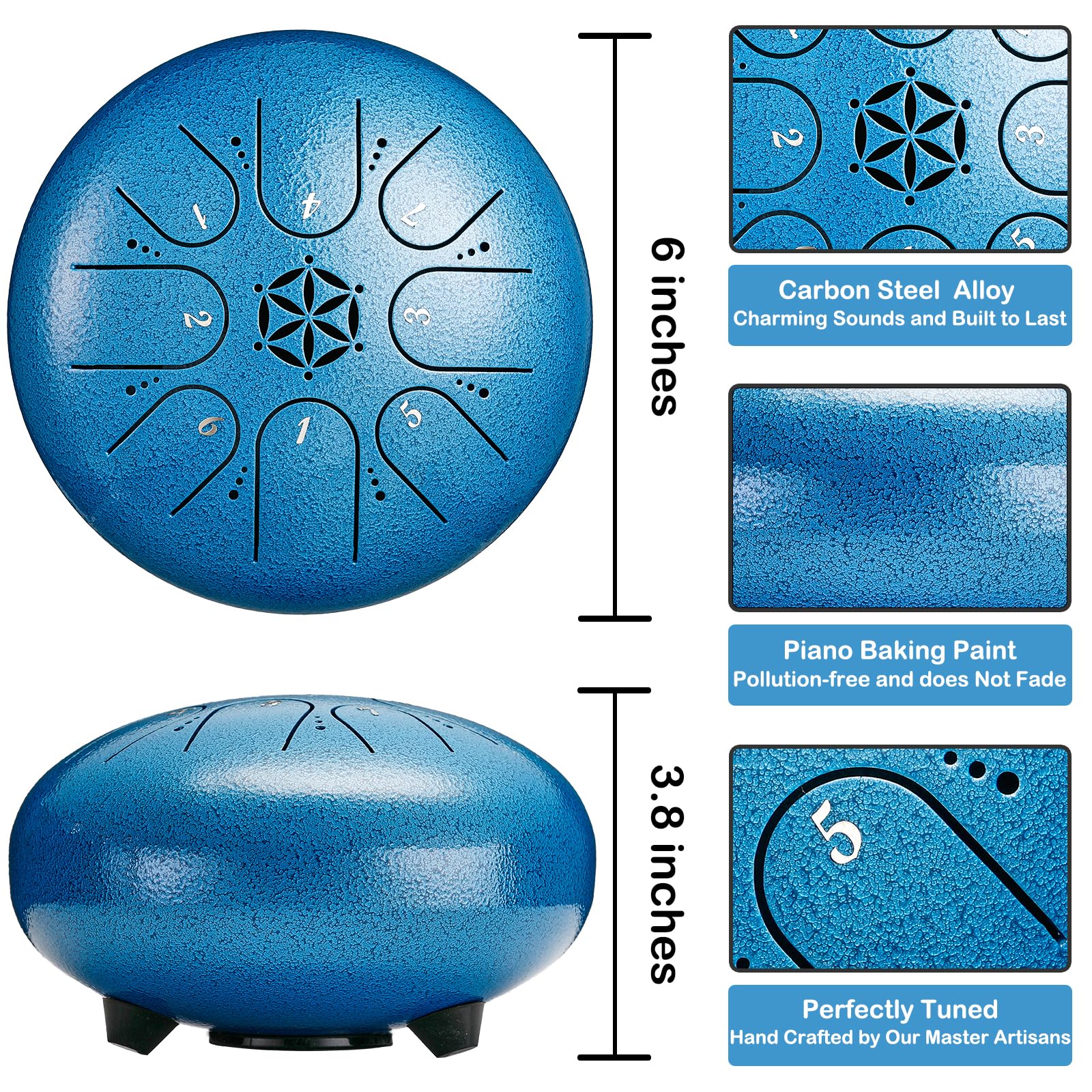 Steel Tongue Drum Percussion: 6 Inch 8 Notes Musical Instruments, Music Gifts for Family Friends (Seablue) Seablue - Image 4