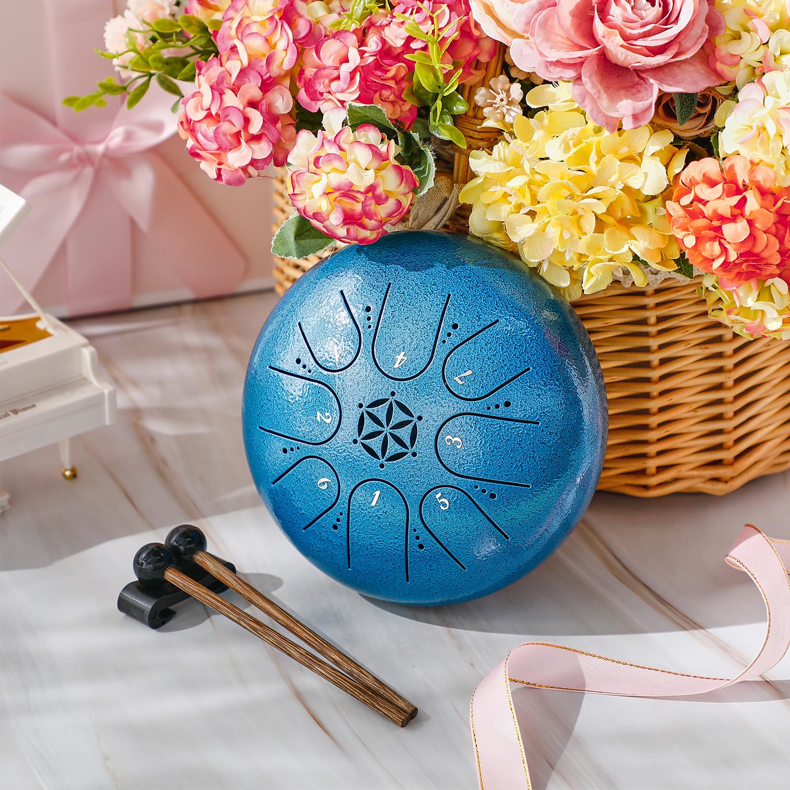 Steel Tongue Drum Percussion: 6 Inch 8 Notes Musical Instruments, Music Gifts for Family Friends (Seablue) Seablue - Image 7