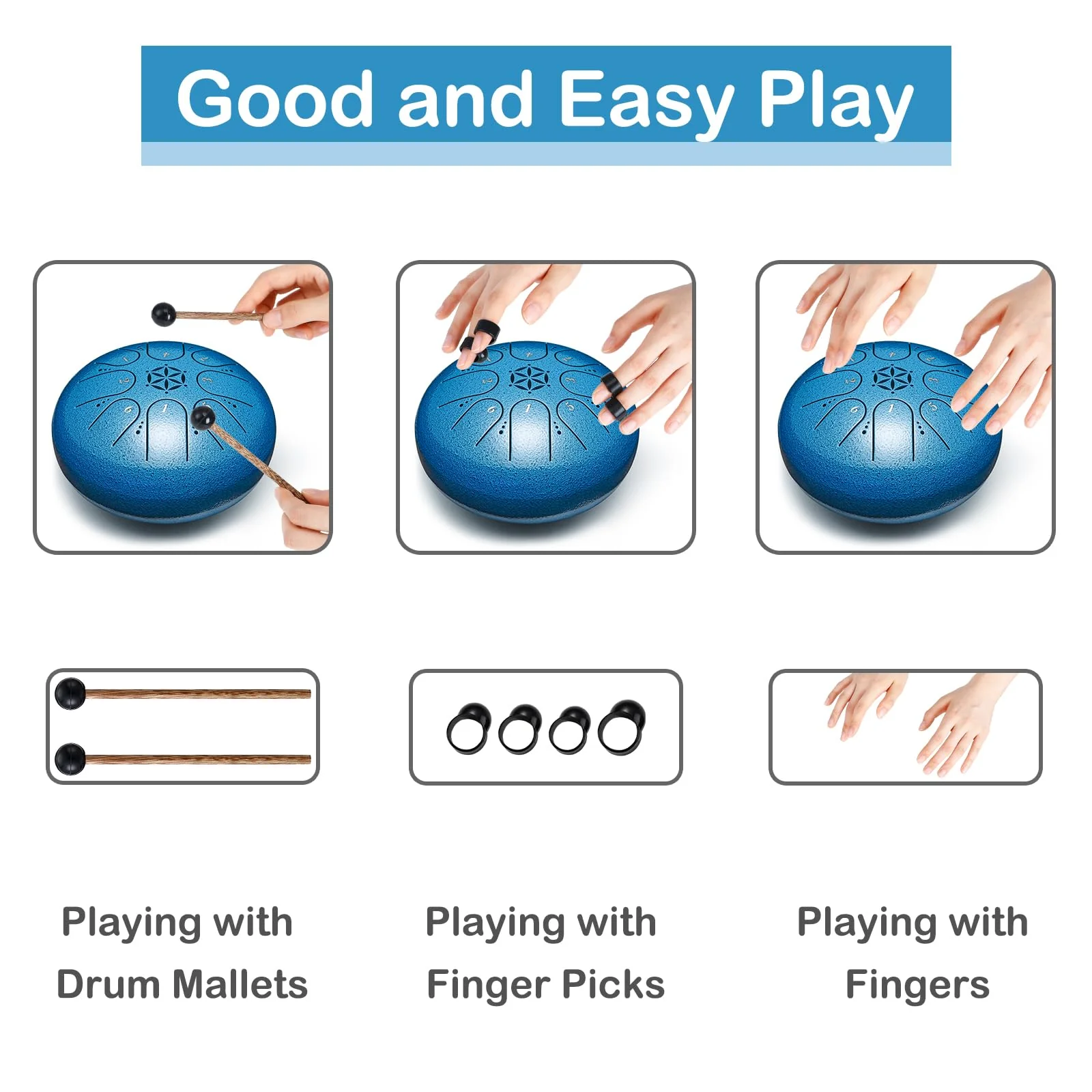 Steel Tongue Drum Percussion: 6 Inch 8 Notes Musical Instruments, Music Gifts for Family Friends (Seablue) Seablue - Image 8