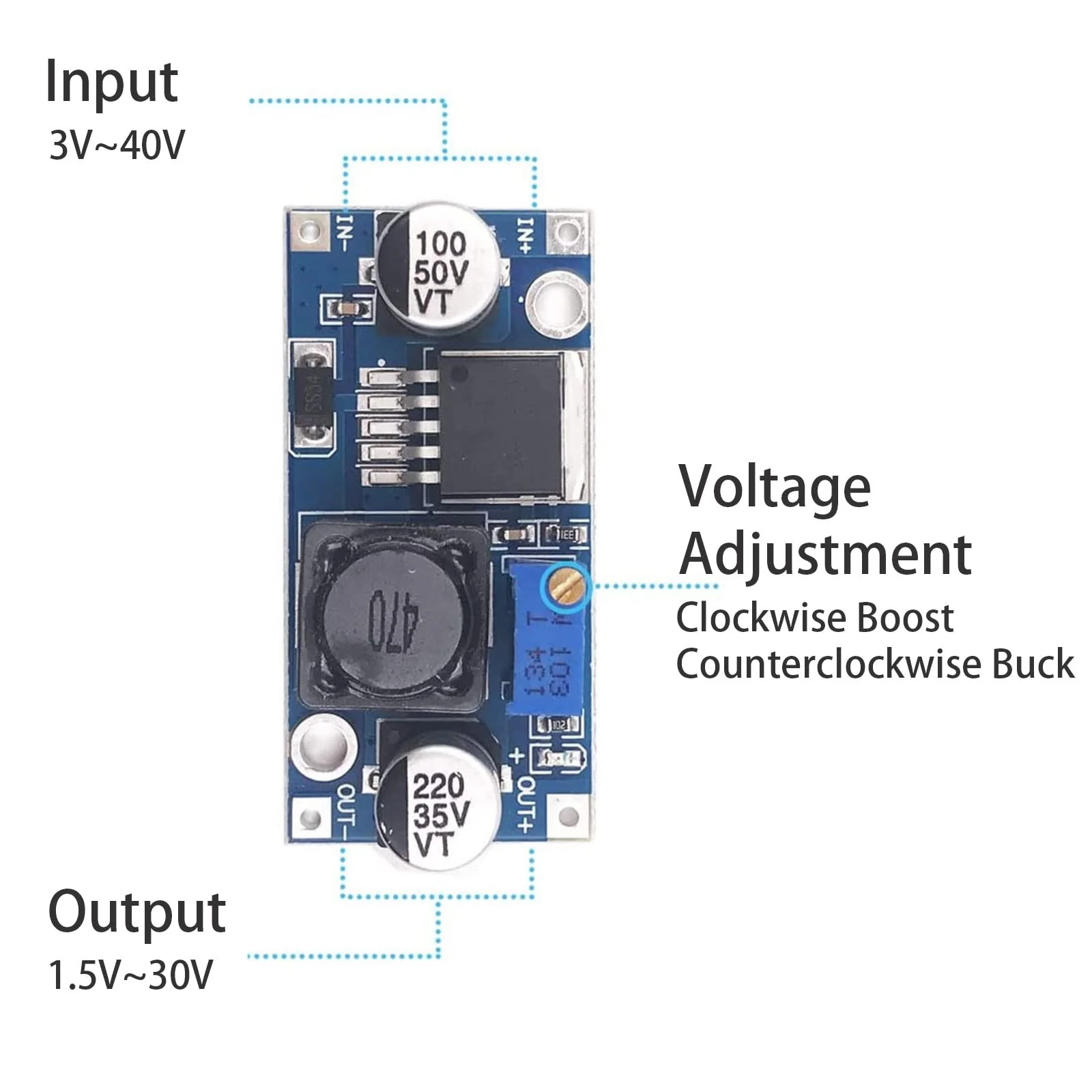 Step Down Converter Binghe Pack of 10 DC-DC 3A Buck Converter, Step-Down Converter Module, Voltage Regulator, Adjustable Power Supply Downward Module, 3.2-46 V to 1.25-35 V Adjustable Power Supply - Image 4