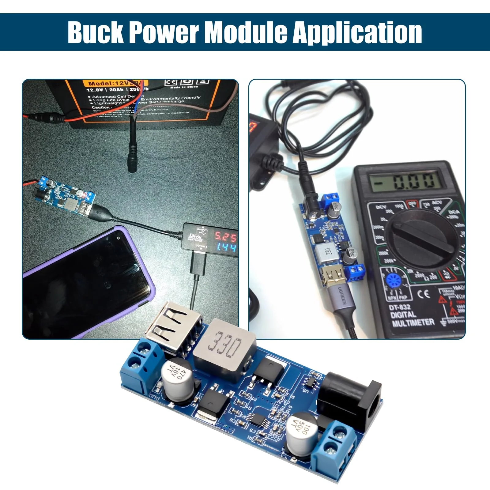 Step Down Converter Binghe Pack of 2 DC-DC 24V/12V to 5V 5A Step Down Power Supply Buck Converter with USB Port Step-Down Converter Module with Fast Charge Recognition Chip Compatible with Arduino - Image 2