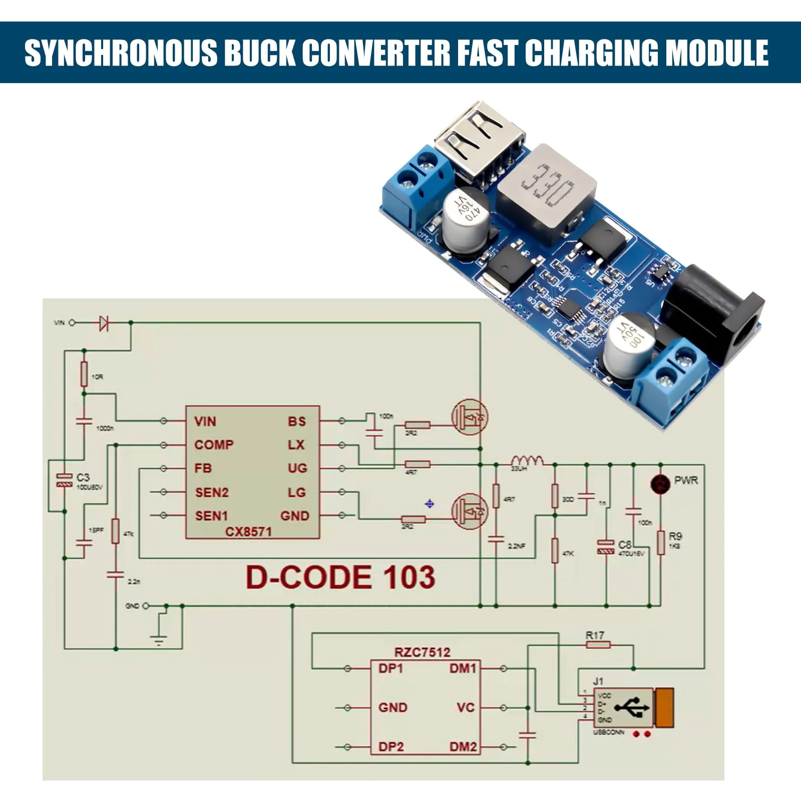 Step Down Converter Binghe Pack of 2 DC-DC 24V/12V to 5V 5A Step Down Power Supply Buck Converter with USB Port Step-Down Converter Module with Fast Charge Recognition Chip Compatible with Arduino - Image 5