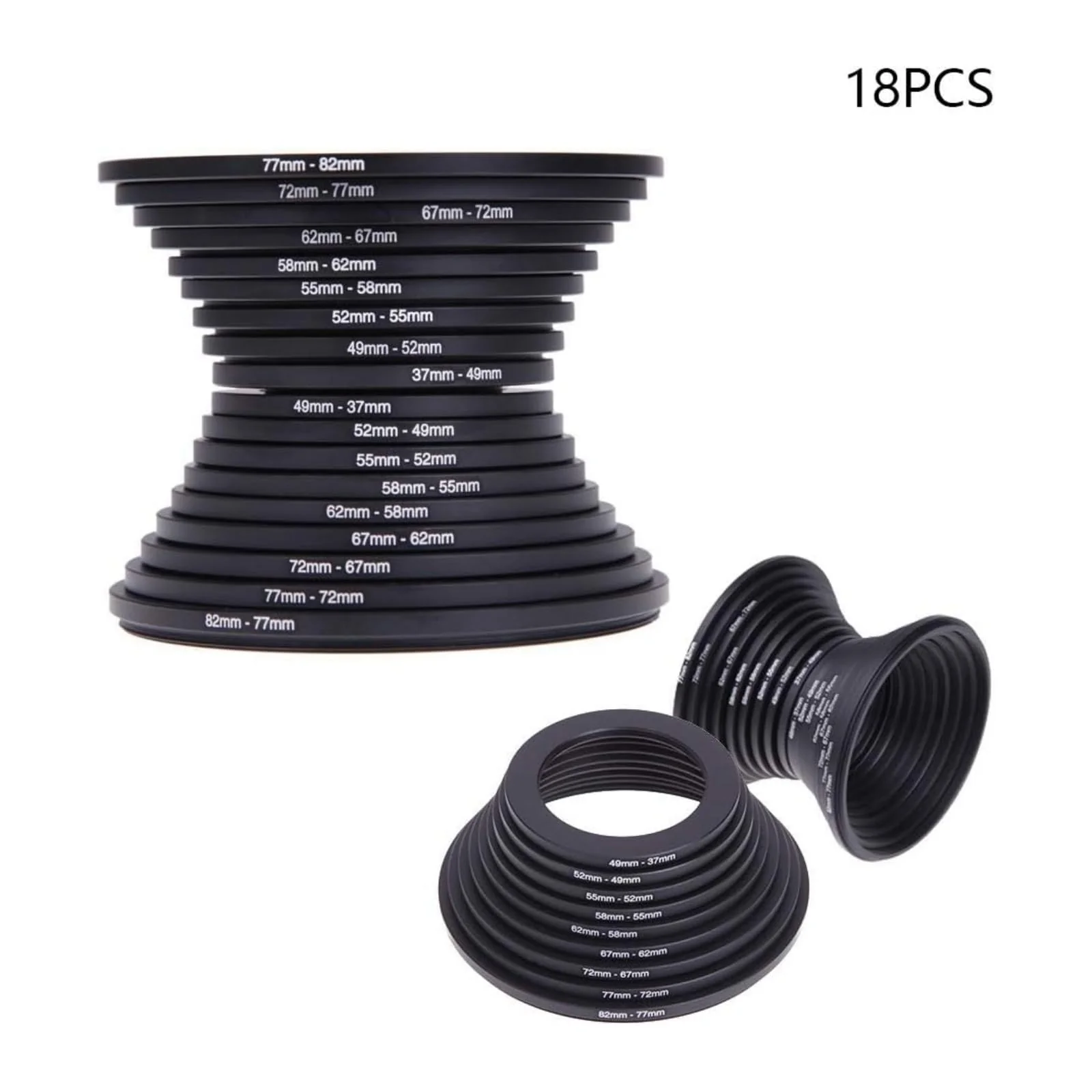 Step Up Rings 18Pcs Metal Filter Ring Adapter Set - 9pcs Step Up + 9pcs Step Down Rings (37-82mm), Compatible with Digital SLR Cameras - Image 2