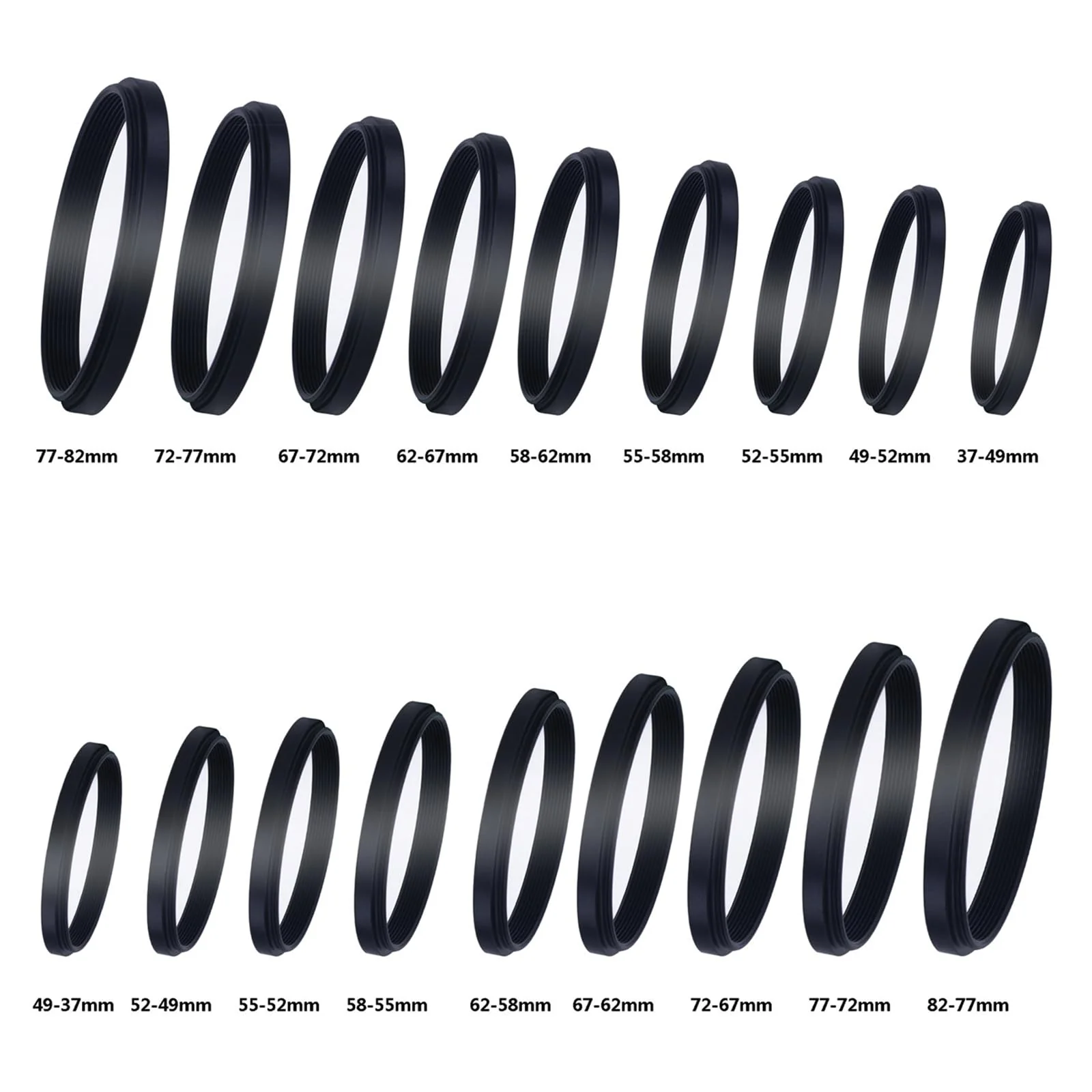 Step Up Rings, Hisewen 18 Pieces Camera Lens Metal Filter Ring Adapter Set (9pcs Step Up Ring Set + 9pcs Step Down Ring Set) - Image 2
