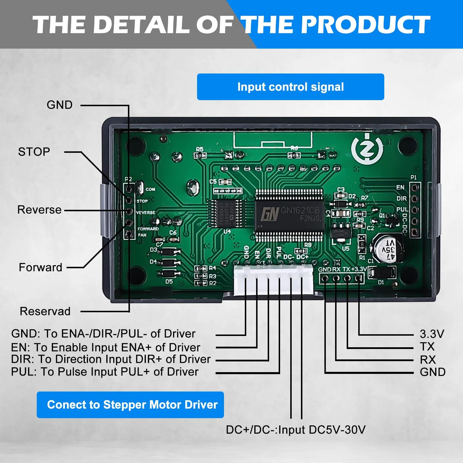 Stepper Motor Controller, DC 5-30V Stepper Motor for NEMA 17 23 Motor DC5-30V 4A Integrated Board Adjustable Forward/Reverse Pulse Speed Angle with Display - Image 5