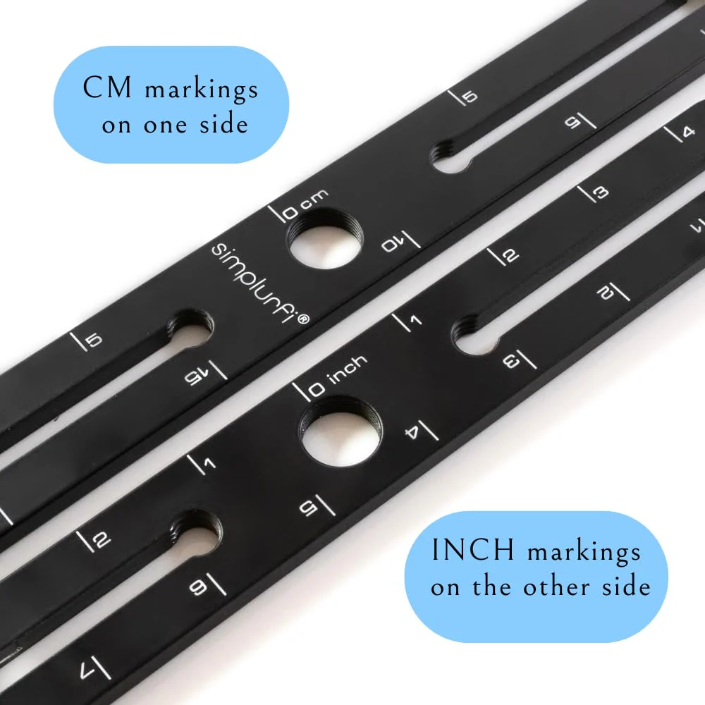 Stereo Array Spacing Microphone Mount with Ruled Markings - Holds 2 Mics - X-Y and ORTF Mic T-Bar Bracket, Fits 3/8" and 5/8" Mic Stands with Included Adapter (MIC-BAR-CLIP-MARK) with marking - Image 2