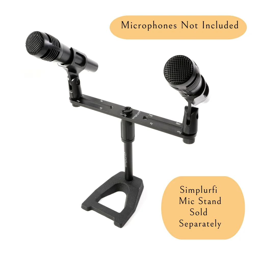 Stereo Array Spacing Microphone Mount with Ruled Markings - Holds 2 Mics - X-Y and ORTF Mic T-Bar Bracket, Fits 3/8" and 5/8" Mic Stands with Included Adapter (MIC-BAR-CLIP-MARK) with marking - Image 4
