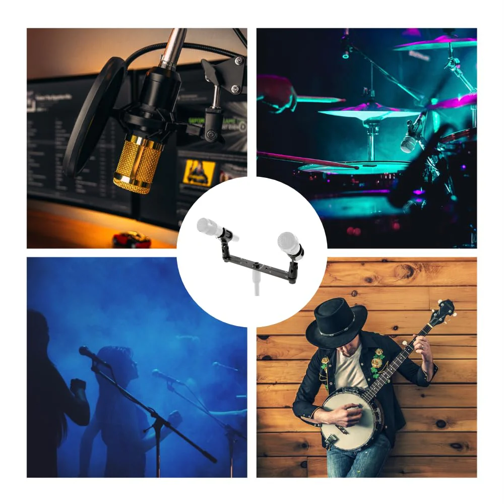Stereo Array Spacing Microphone Mount with Ruled Markings - Holds 2 Mics - X-Y and ORTF Mic T-Bar Bracket, Fits 3/8" and 5/8" Mic Stands with Included Adapter (MIC-BAR-CLIP-MARK) with marking - Image 6