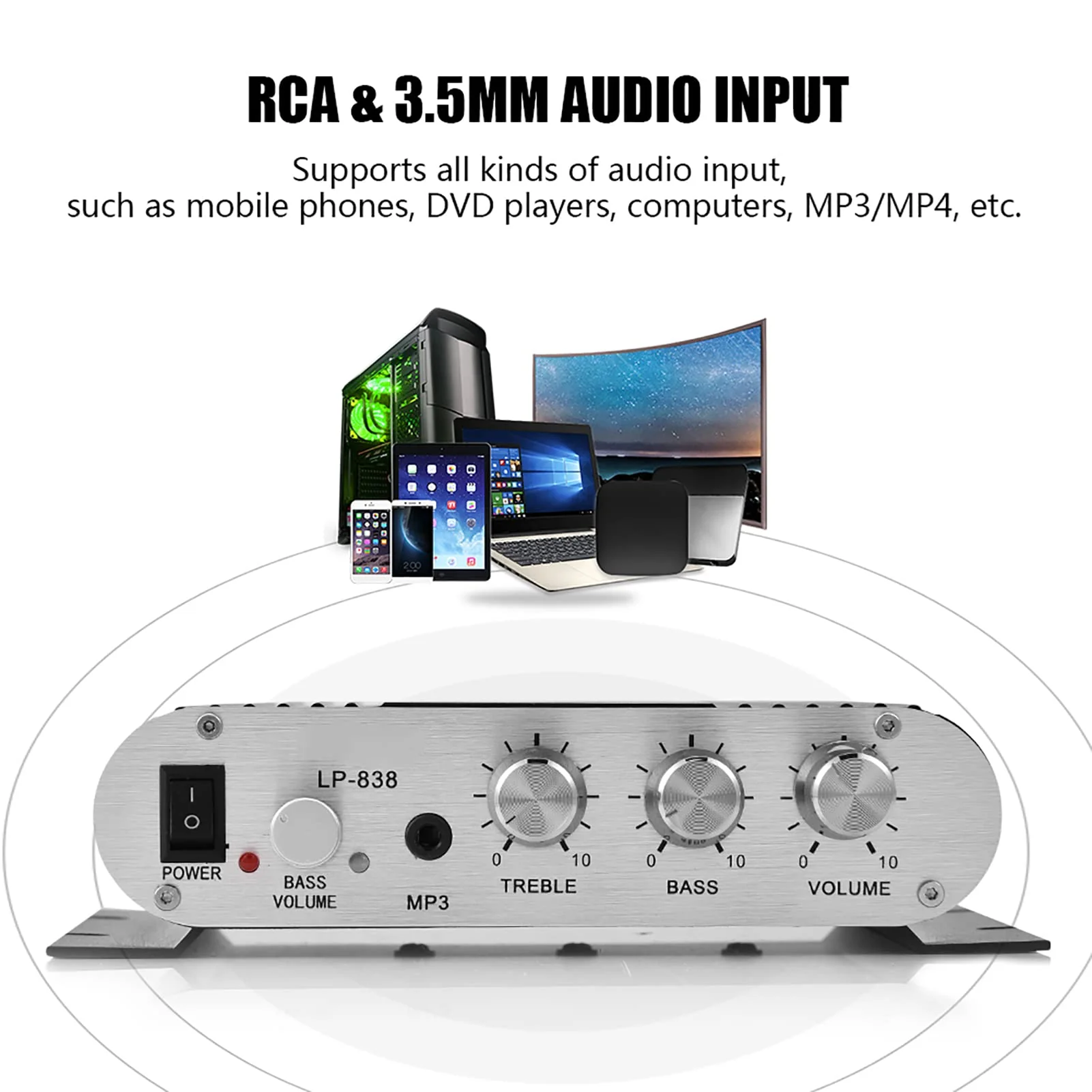 Stereo Audio Amplifier Receiver, 15Wx2 Output Stereo Bass Home Amplifiers, with 3.5mm and Port, Digital Amp for Car, MP3, MP4, CD Players (Black) Black - Image 3