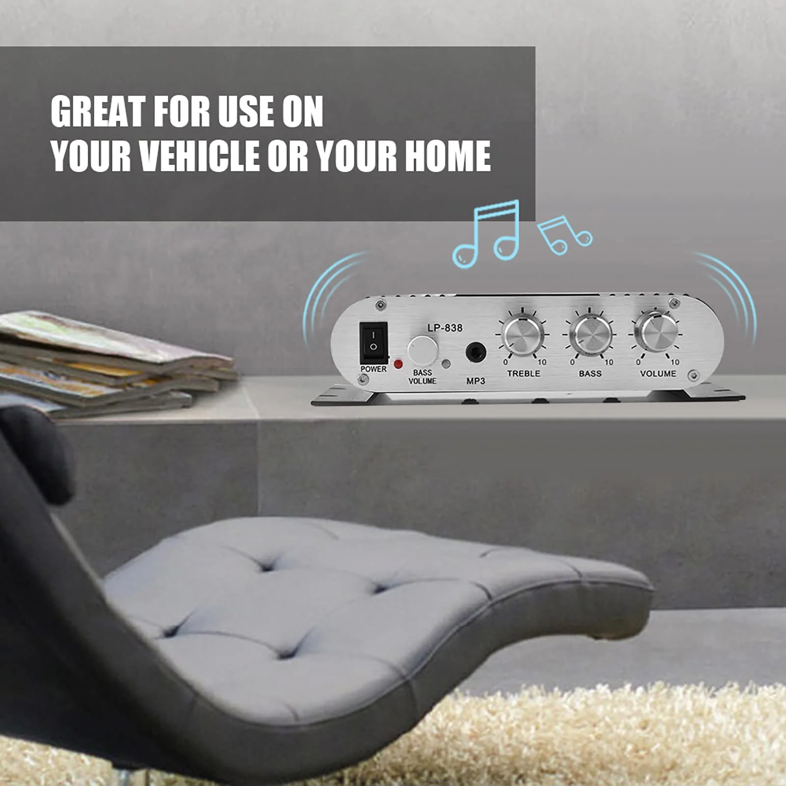 Stereo Audio Amplifier Receiver, 15Wx2 Output Stereo Bass Home Amplifiers, with 3.5mm and Port, Digital Amp for Car, MP3, MP4, CD Players (Black) Black - Image 4