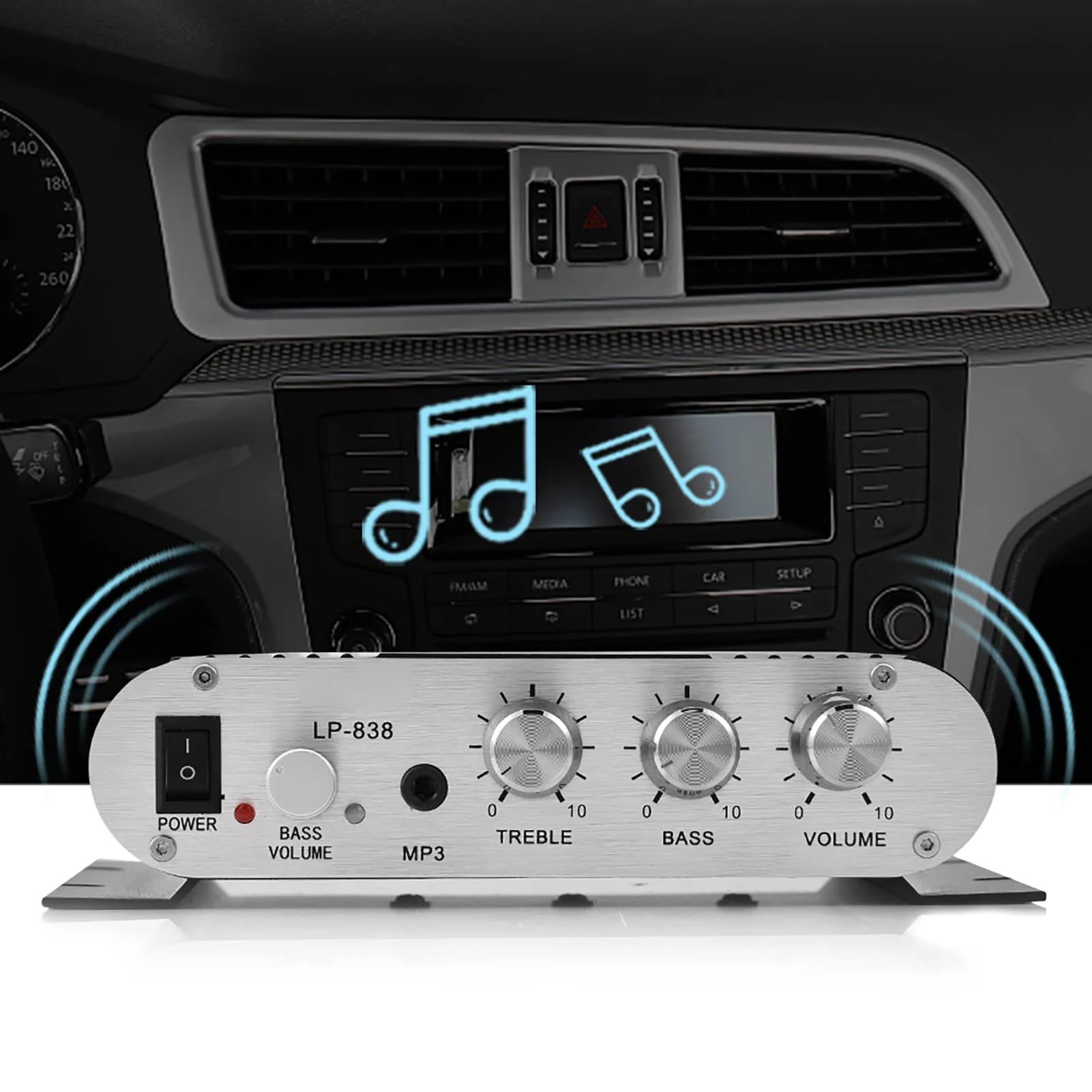 Stereo Audio Amplifier Receiver, 15Wx2 Output Stereo Bass Home Amplifiers, with 3.5mm and Port, Digital Amp for Car, MP3, MP4, CD Players (Black) Black - Image 5
