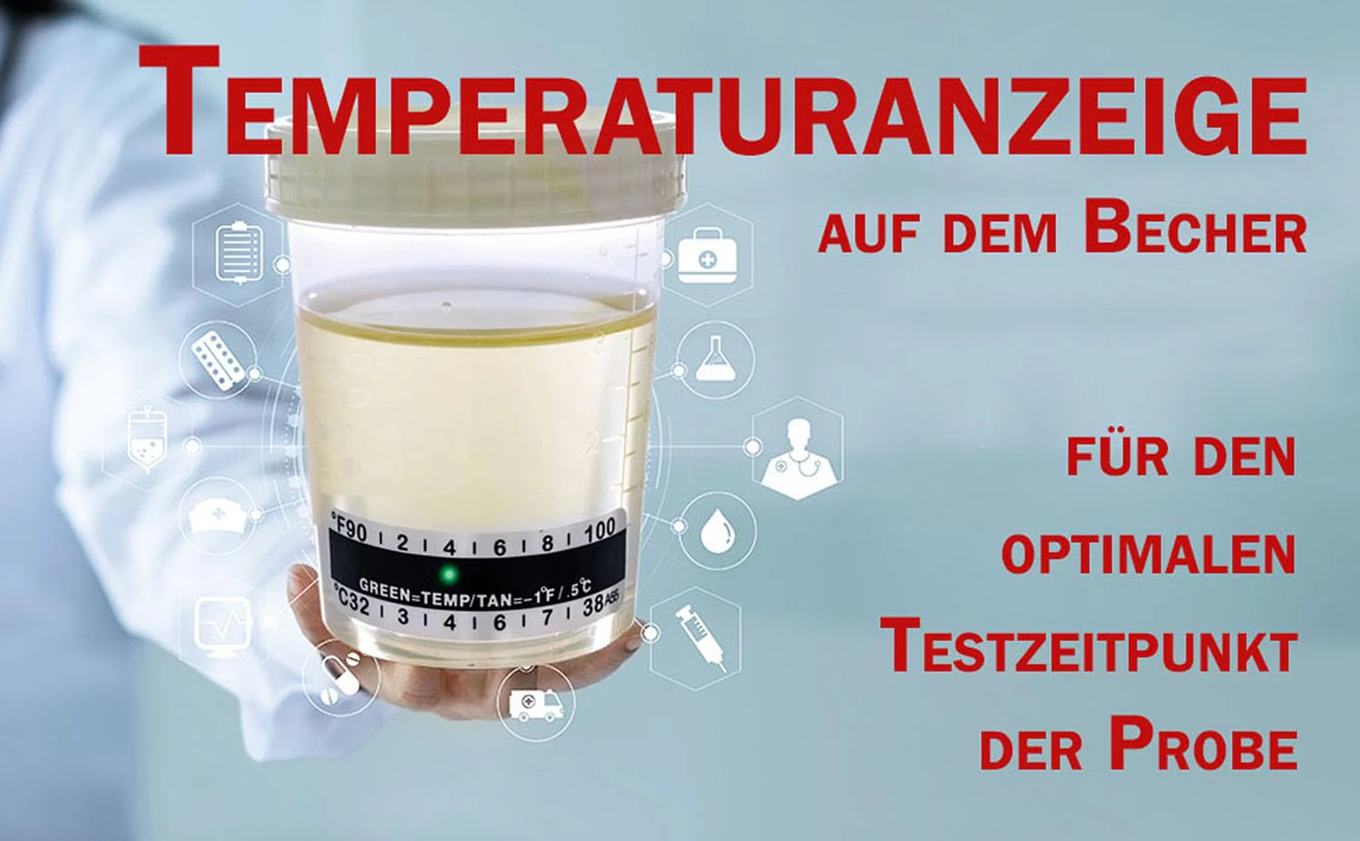 Sterile Urine Cup / Sample Cup Screw Top 120ml with Temperature Indicator Pack of 5 - Image 2