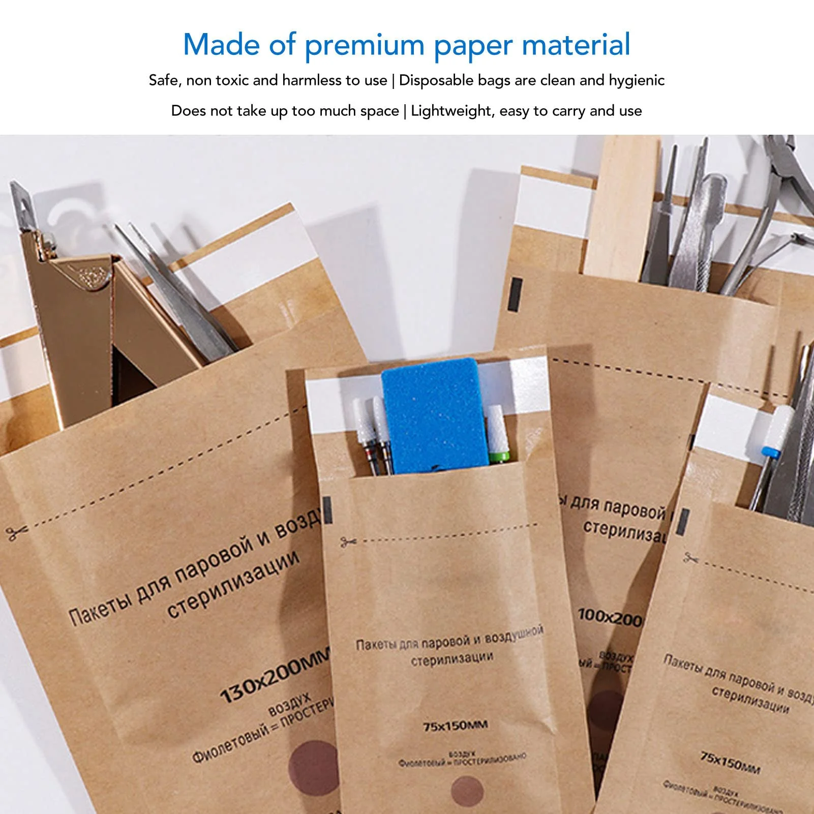 Sterilisation Bags for Dental Clinic, Self-Sealing Bags, Self-Adhesive Sterilising Bags for Oral Hygiene and Nail Art, Beauty Salons and Dentists, Pack of 100 - Image 2