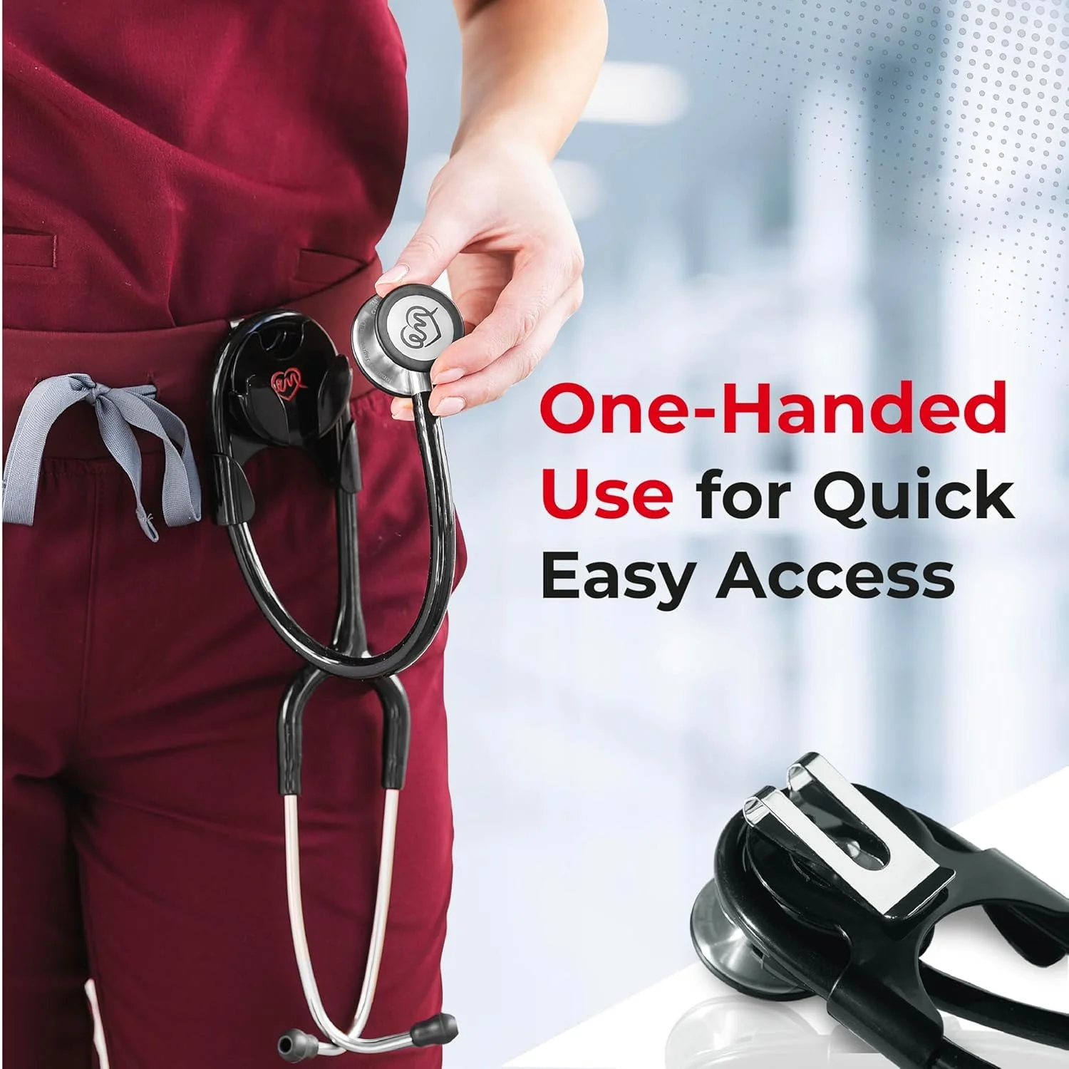 Stethoscope Holder Kit – Hip Clip with Rotating Clip for Neck Pain Relief + 3 BONUSES: Stethoscope AirTag Holder, Stethoscope Replacement Covers/Ear Pieces (Classic III & IV), and Bag Hanger Black - Image 5