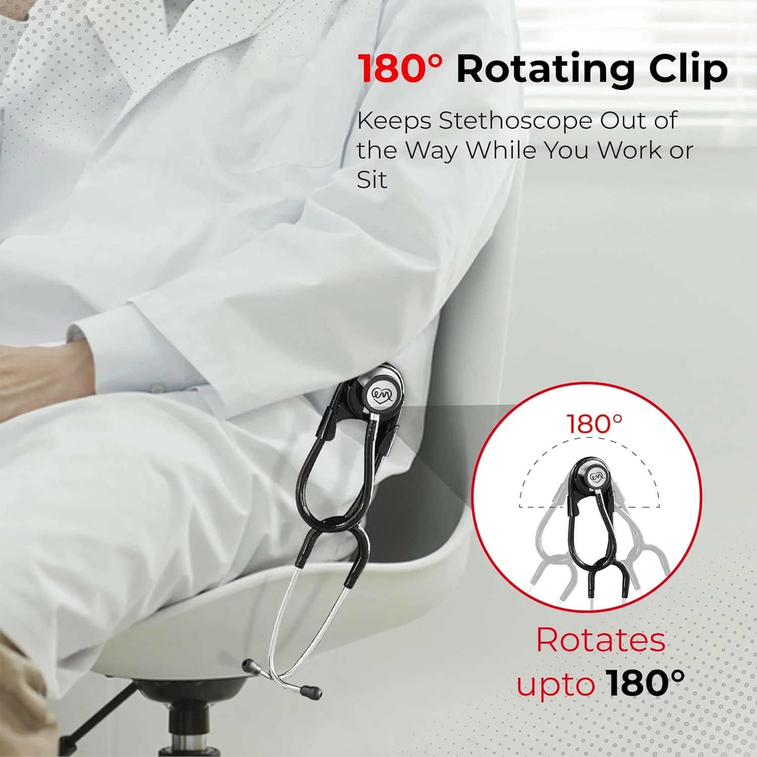 Stethoscope Holder Kit – Hip Clip with Rotating Clip for Neck Pain Relief + 3 BONUSES: Stethoscope AirTag Holder, Stethoscope Replacement Covers/Ear Pieces (Classic III & IV), and Bag Hanger Black - Image 6