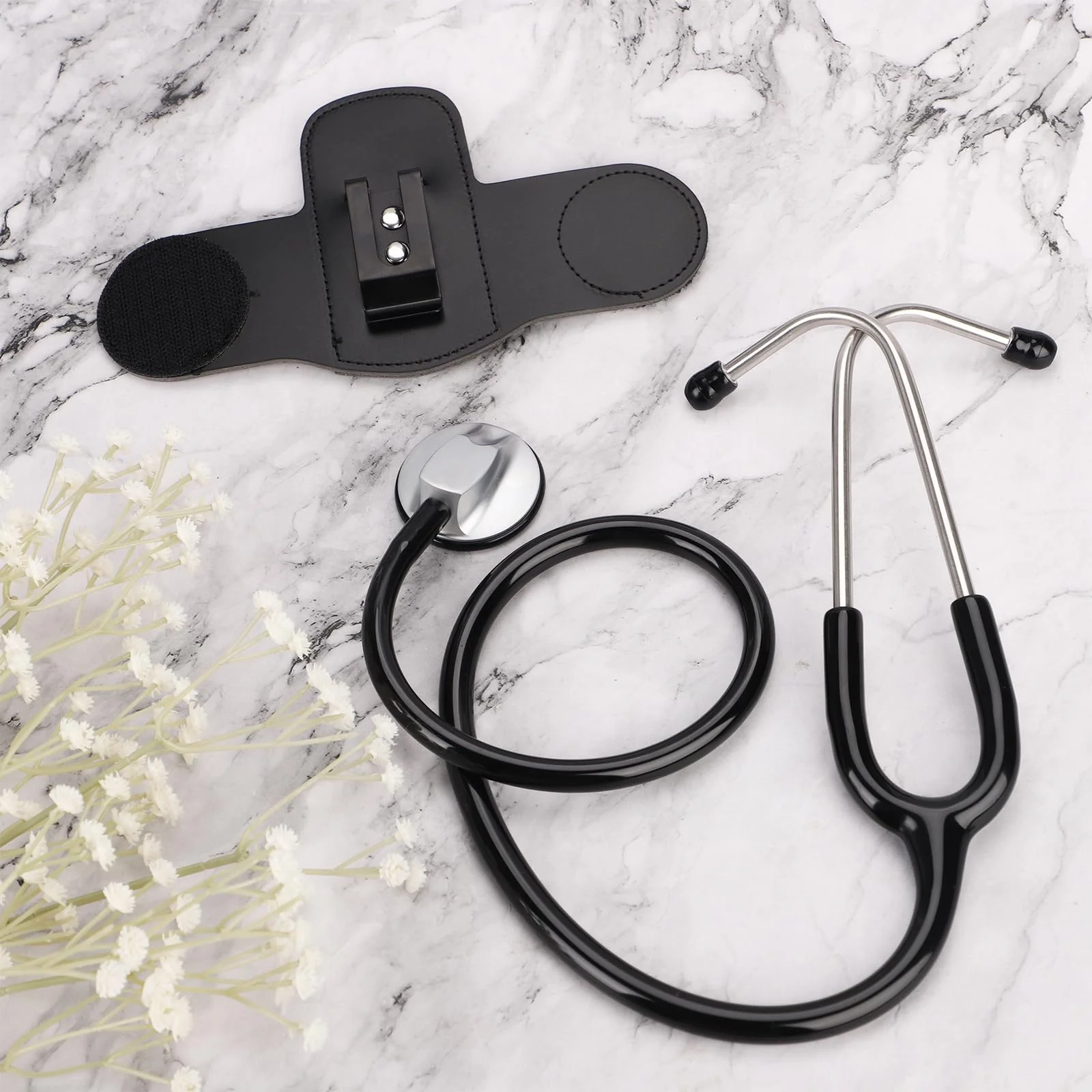 Stethoscope Holder, Soft Leather Stethoscope Holster with Clip Easy to Pick & Carry Stethoscope Accessories for Physicians, Nurses, EMT Stethoscope Holder Hip Clip for Belt Pants Waist Pocket (Black) - Image 3