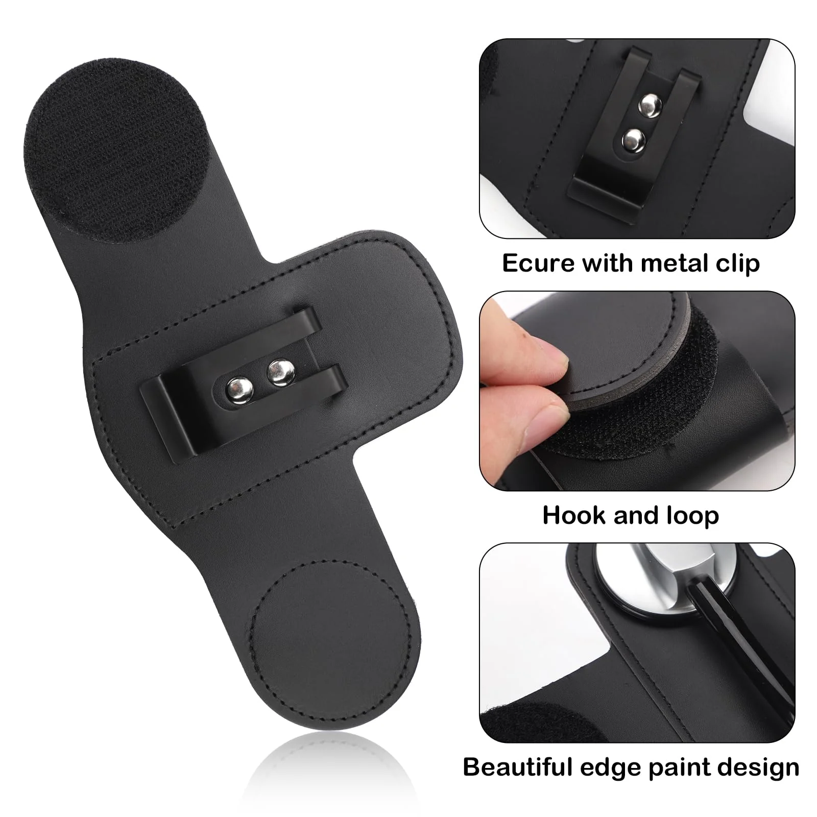 Stethoscope Holder, Soft Leather Stethoscope Holster with Clip Easy to Pick & Carry Stethoscope Accessories for Physicians, Nurses, EMT Stethoscope Holder Hip Clip for Belt Pants Waist Pocket (Black) - Image 4